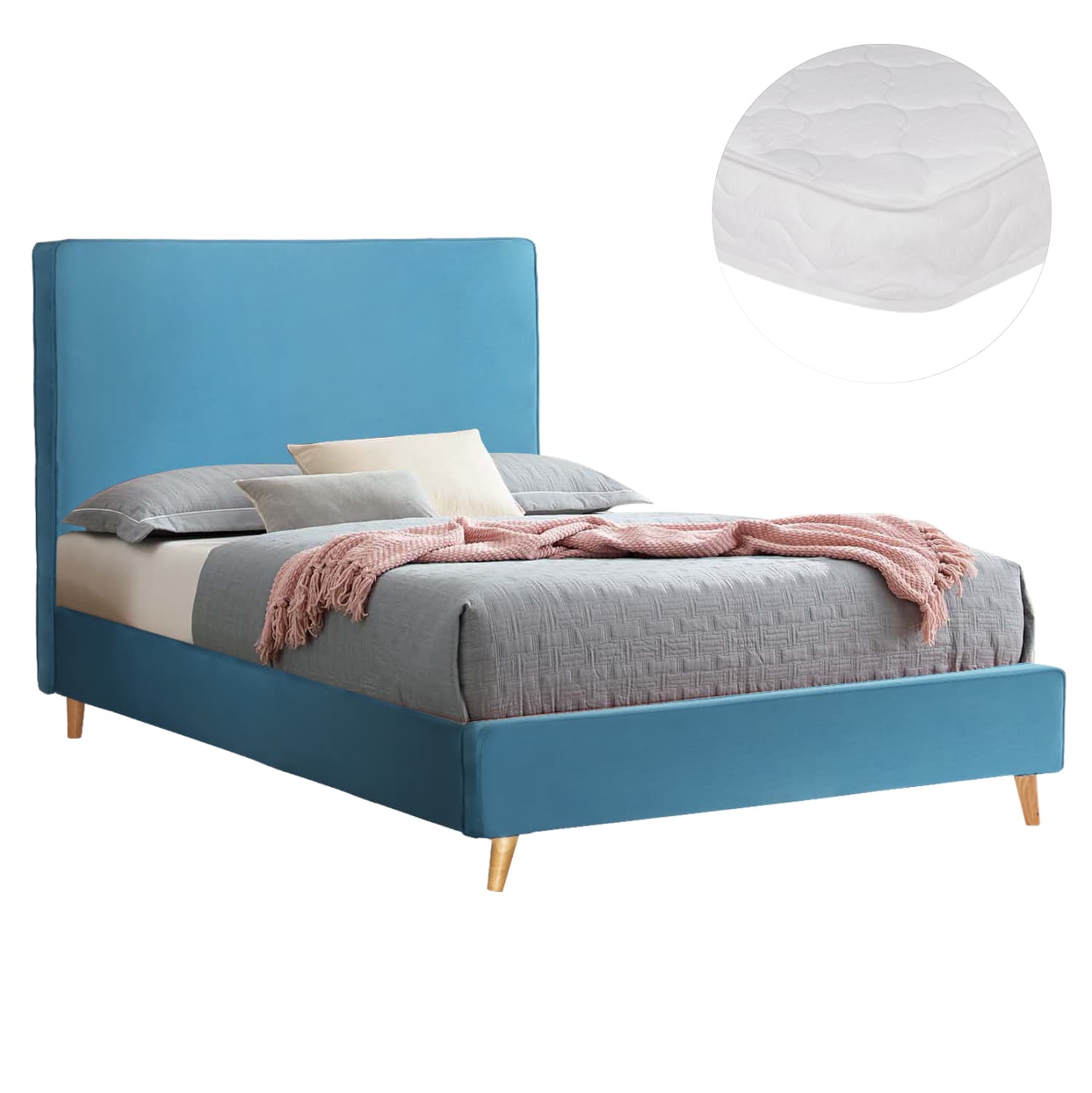 BED WITH MATTRESS MAYLIN TURQUOISE (BLUE-GREEN) VELVET--FOR MATTRESS 120x200cm