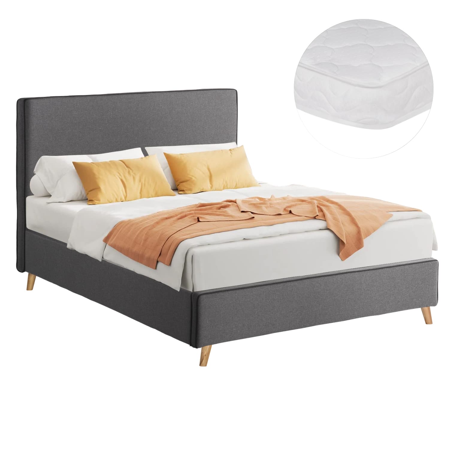 BED WITH MATTRESS MAYLIN GREY FABRIC--FOR MATTRESS 120x200cm