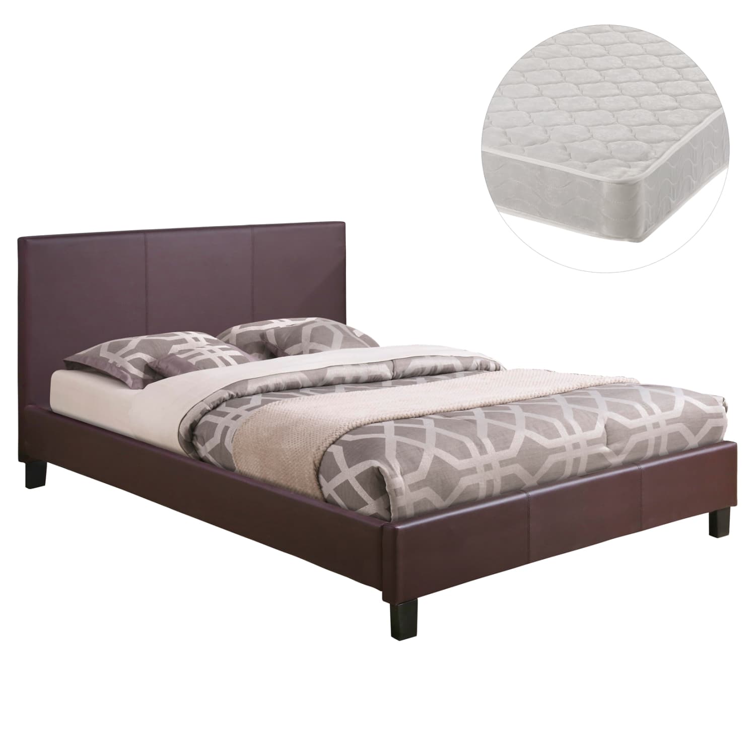 BED WITH MATTRESS BECCA BROWN PU--FOR MATTRESS 150x200cm