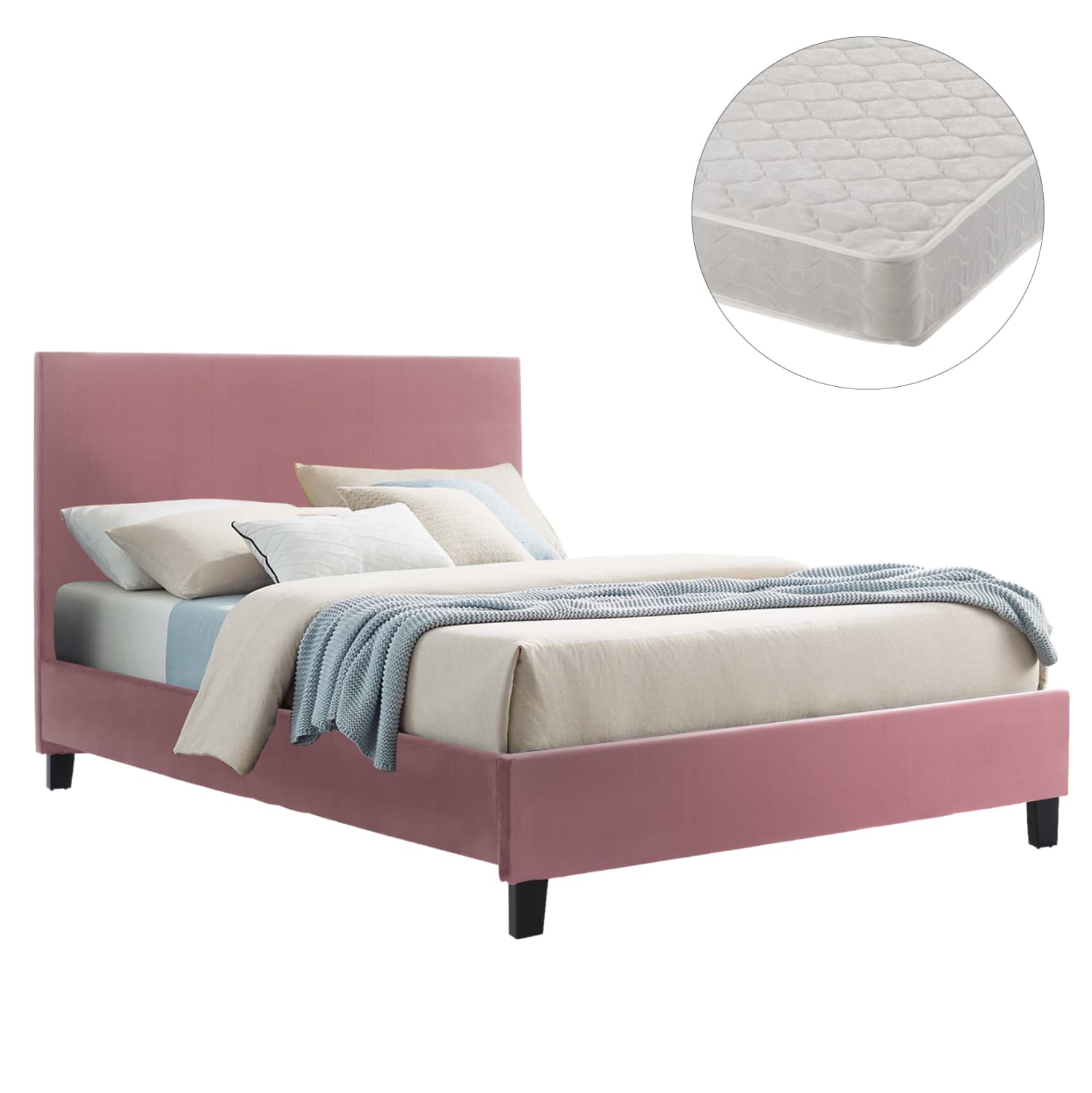 BED WITH MATTRESS BECCA DUSTY PINK VELVET--FOR MATTRESS 150x200cm