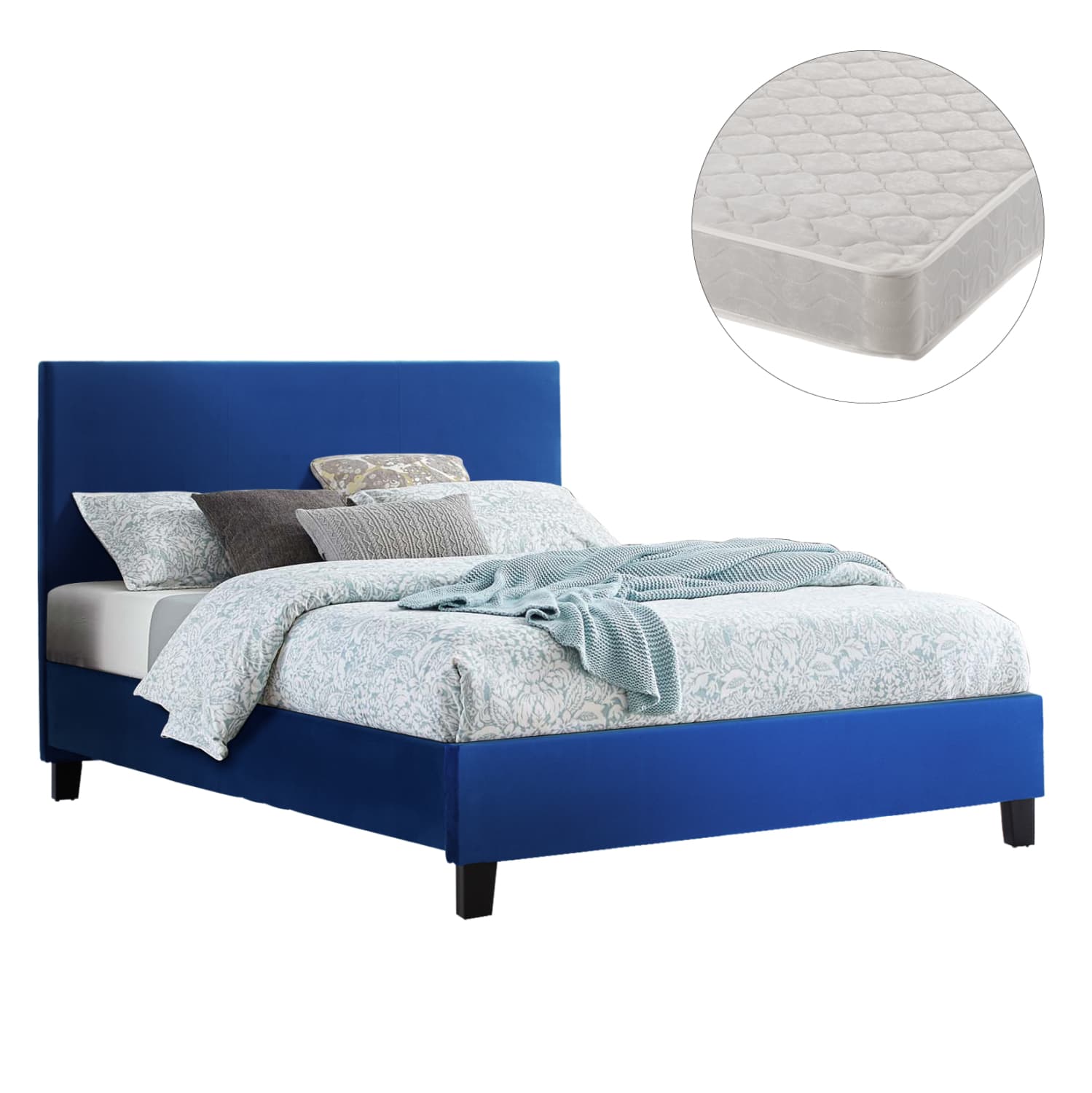 BED WITH MATTRESS BECCA BLUE VELVET--FOR MATTRESS 150x200cm