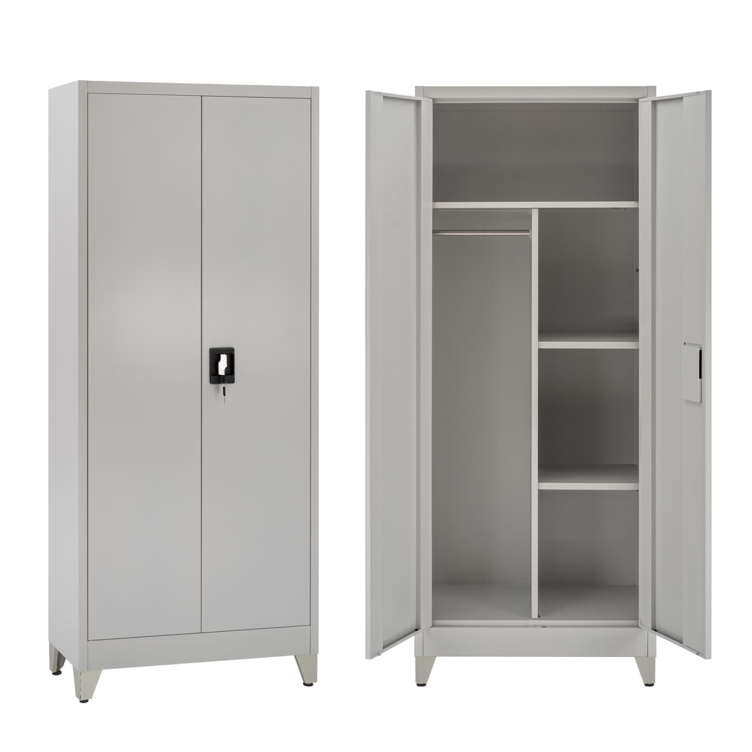 МЕТАЛЕН ГАРДЕРОБЕР СО 2 ВРАТИ HRONDA СО ПРЕГРАДА-КЛУЧАЛКА И НОЗЕ 70x40x180Hcm.