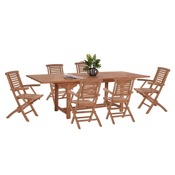OUTDOOR DINING SET CRANDER TABLE & 6 DINING CHAIRS FOLDABLE--TEAK WOOD