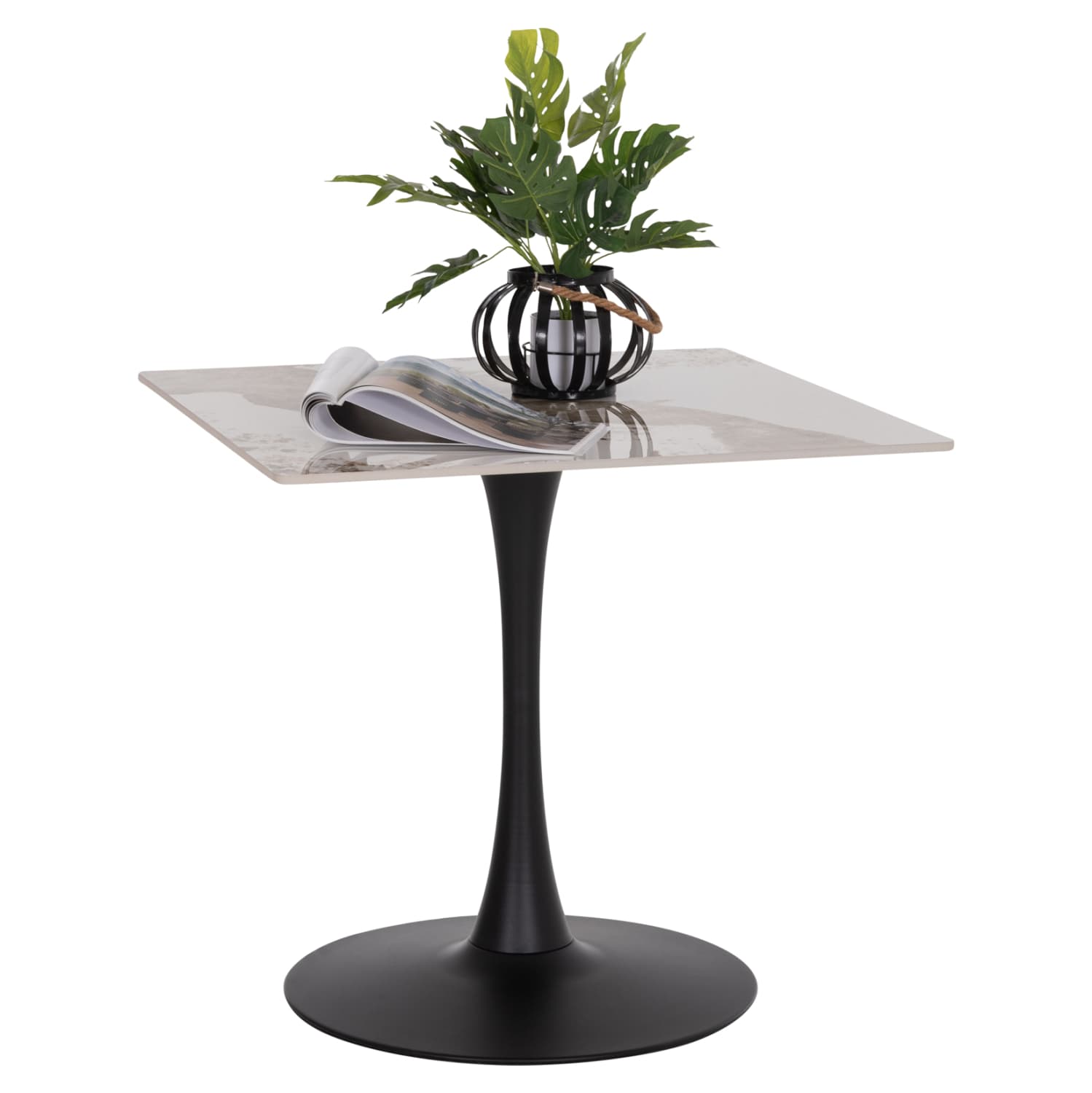 DINING TABLE TETRAN BLACK METAL BASE--SINTERED STONE TOP IN PANDORA COLOR 80x80x73Hcm