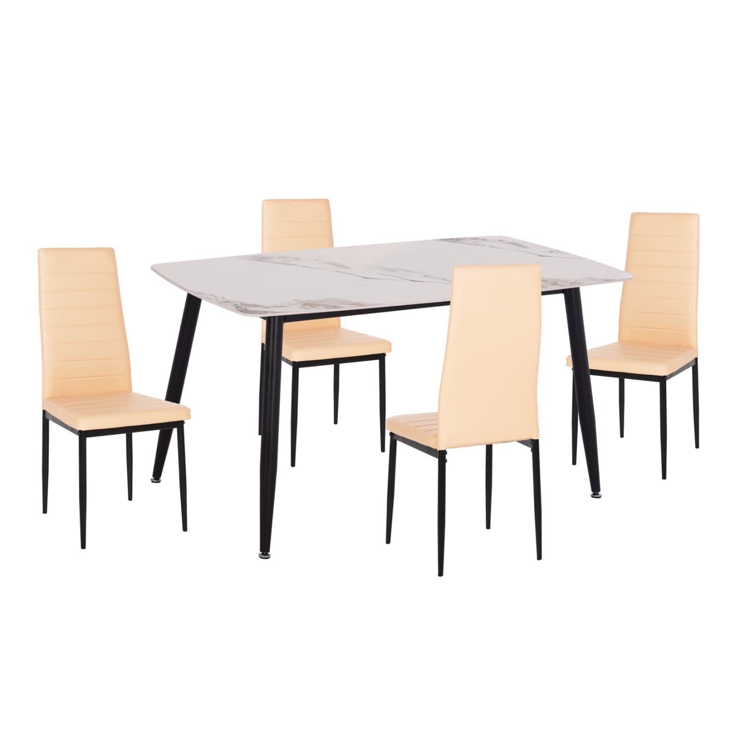 DINING SET 5PCS RAVEN CERAMIC TOP CALACATTA MARBLE LOOK--PU IN CREAM WHITE