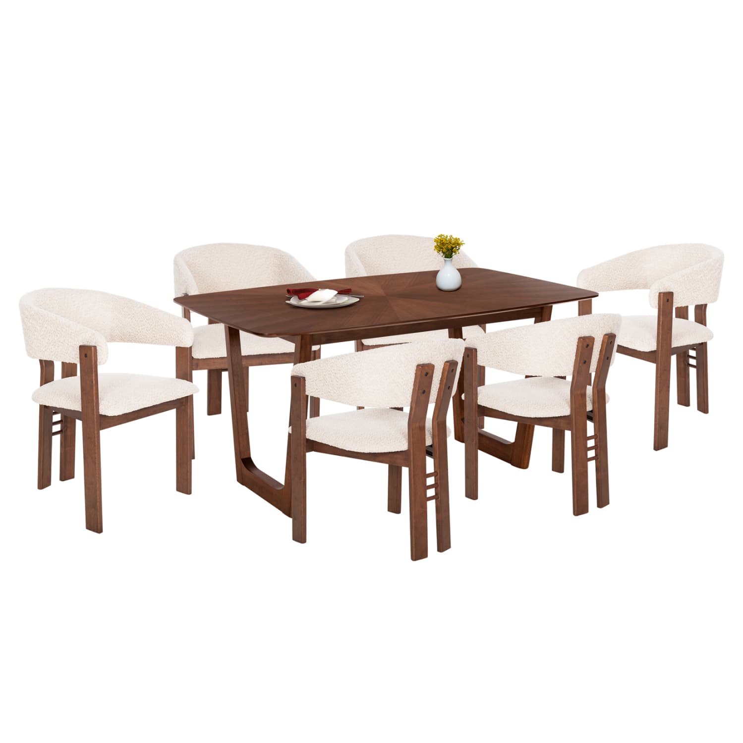 DINING SET 7PCS ZARRA TABLE MADE OF MDF--CHAIRS WITH BOUCLE FABRIC