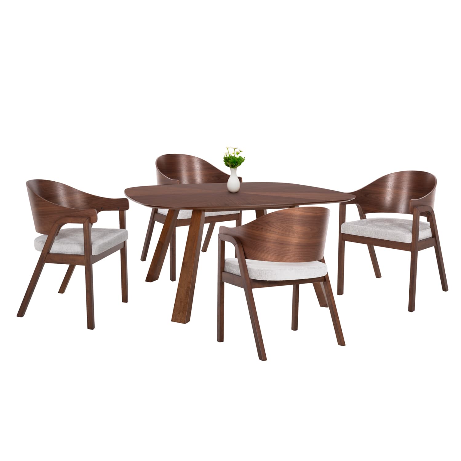 DINING SET 5PCS RINER SQUARE TABLE MADE OF MDF--CHAIRS MADE OF RUBBERWOOD & FABRIC