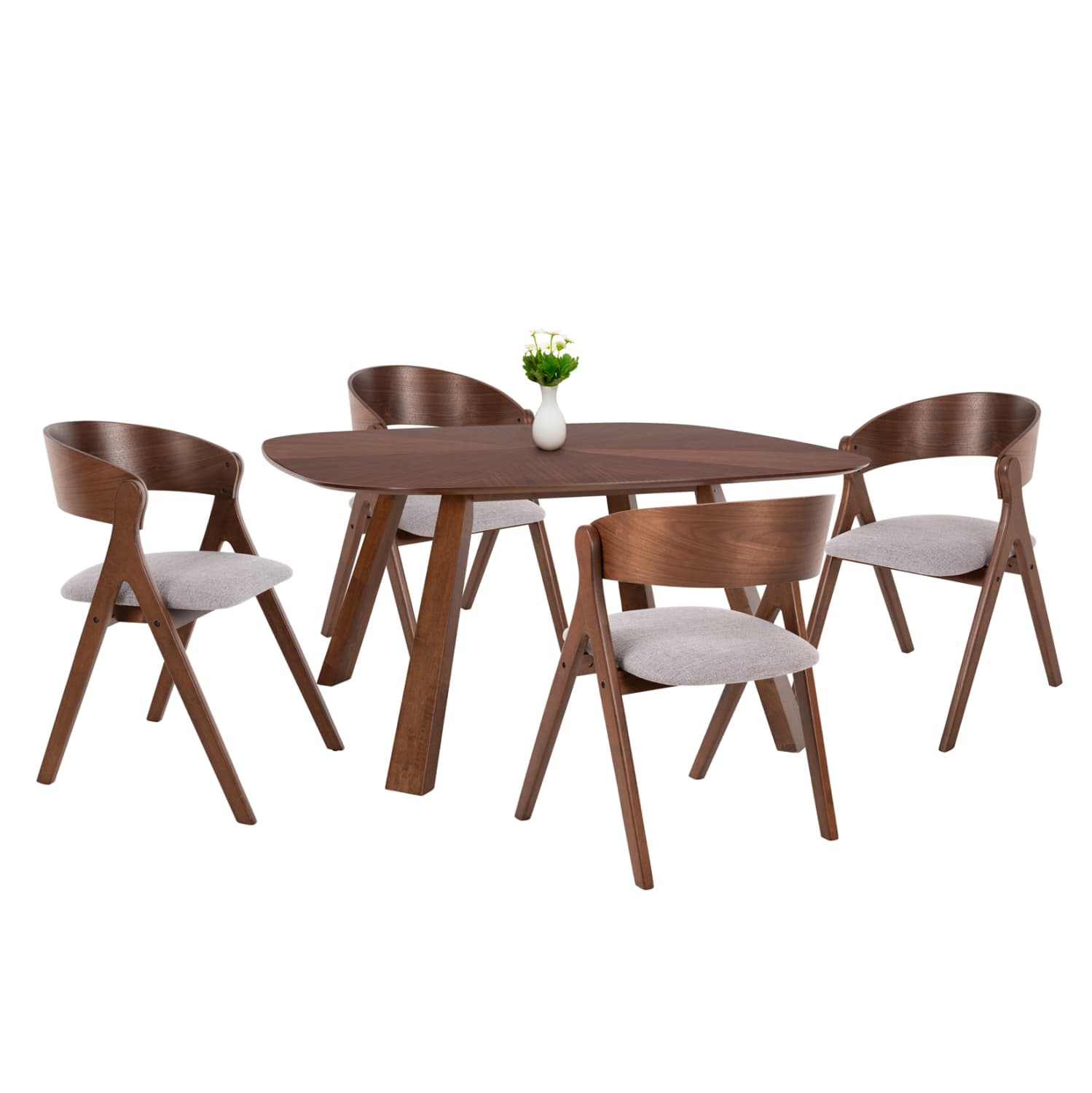DINING SET 5PCS NEKKER SQUARE TABLE MADE OF MDF--CHAIRS MADE OF RUBBERWOOD & FABRIC