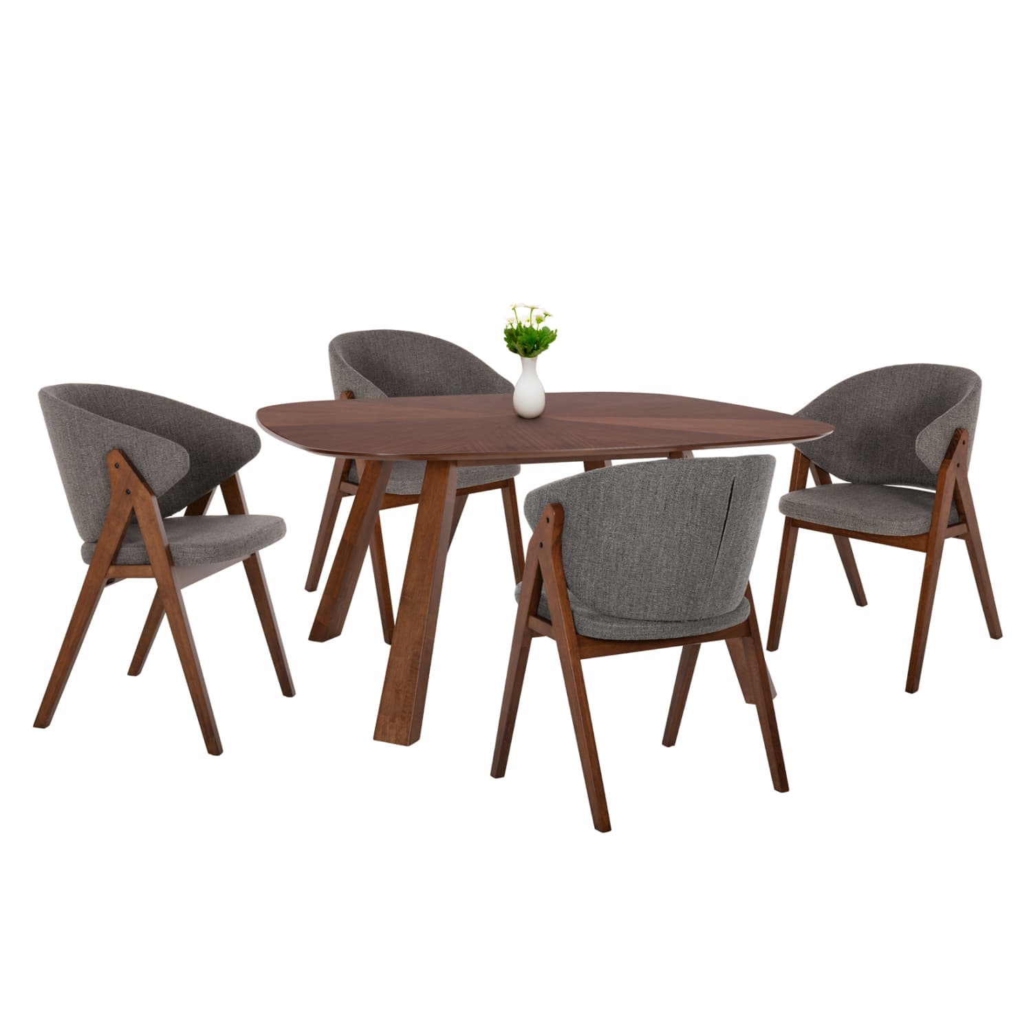 DINING SET 5PCS HANA SQUARE TABLE MADE OF MDF--CHAIRS MADE OF RUBBERWOOD & FABRIC