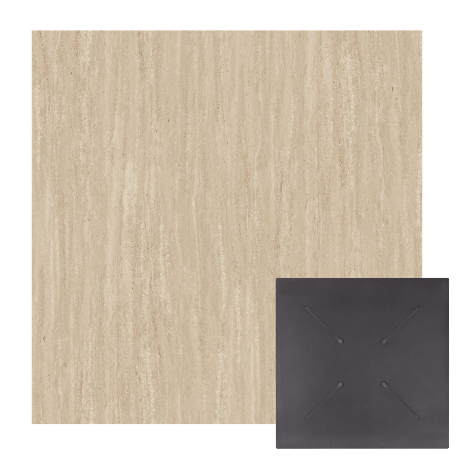 SQUARE HPL TABLETOP TRAVERTINE STONE COLORING 80x80cm.