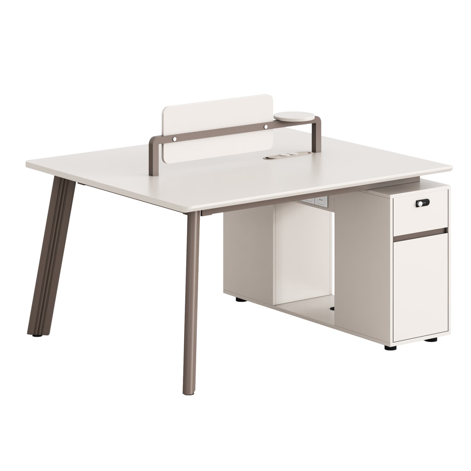 2-SEAT WORKSTATION DESK NEWLINE MELAMINE IN CREAM WHITE--ALUMINUM LEGS 140x120x75Hcm.