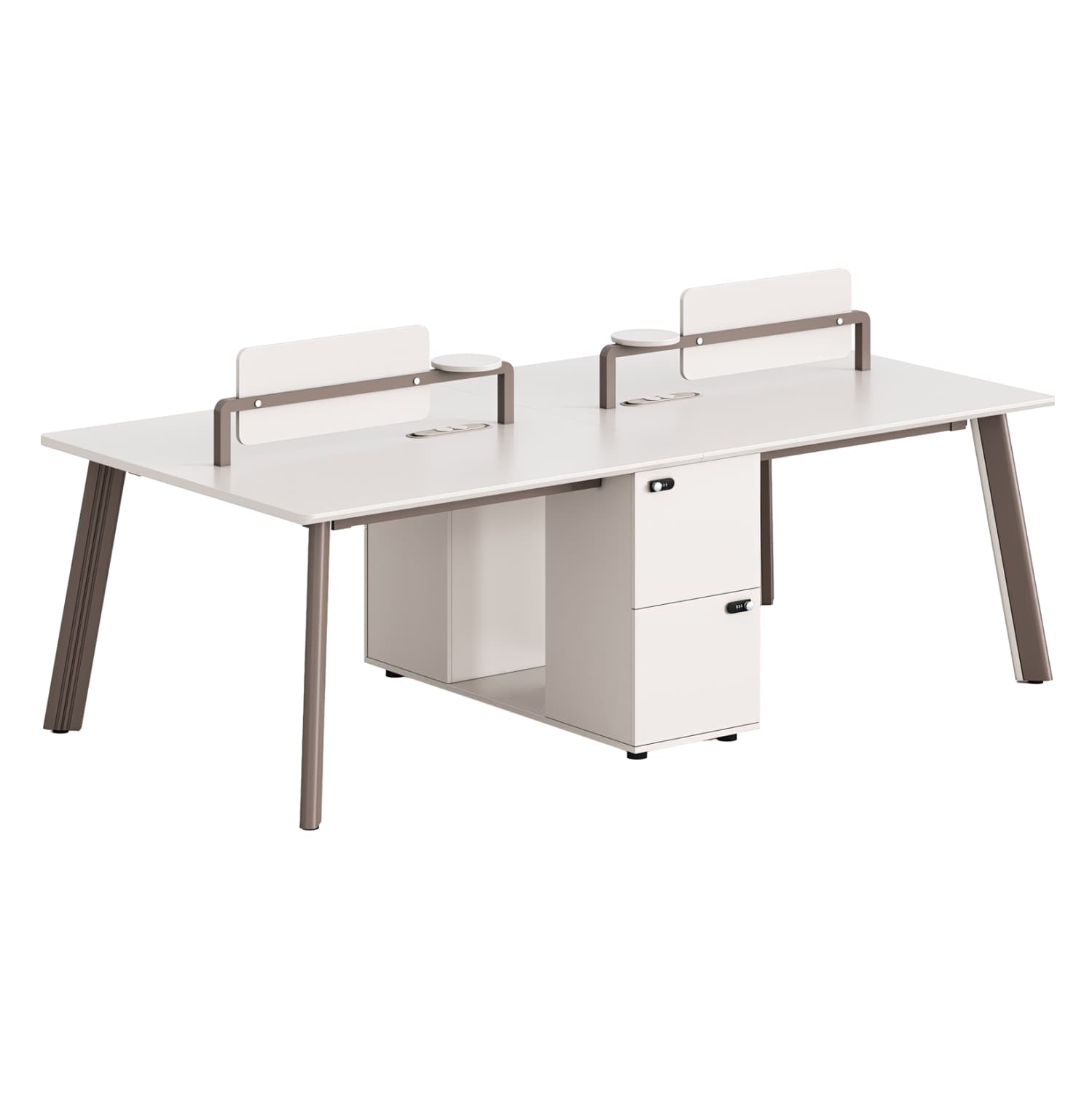 4-SEAT WORKSTATION DESK NEWLINE MELAMINE IN CREAM WHITE--ALUMINUM LEGS 240x120x75Hcm.