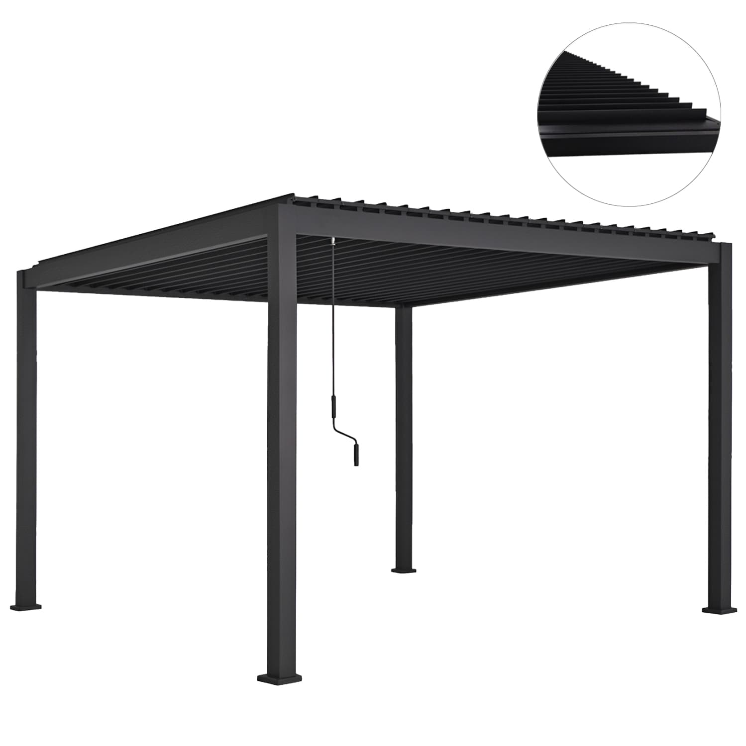 БИОКЛИМАТСКА АЛУМИНИУМСКА ПЕРГОЛА DOMECIL СО ЖЕЛЕЗНИ ЛАМЕЛИ--300x300x240Hcm--ЦРНА
