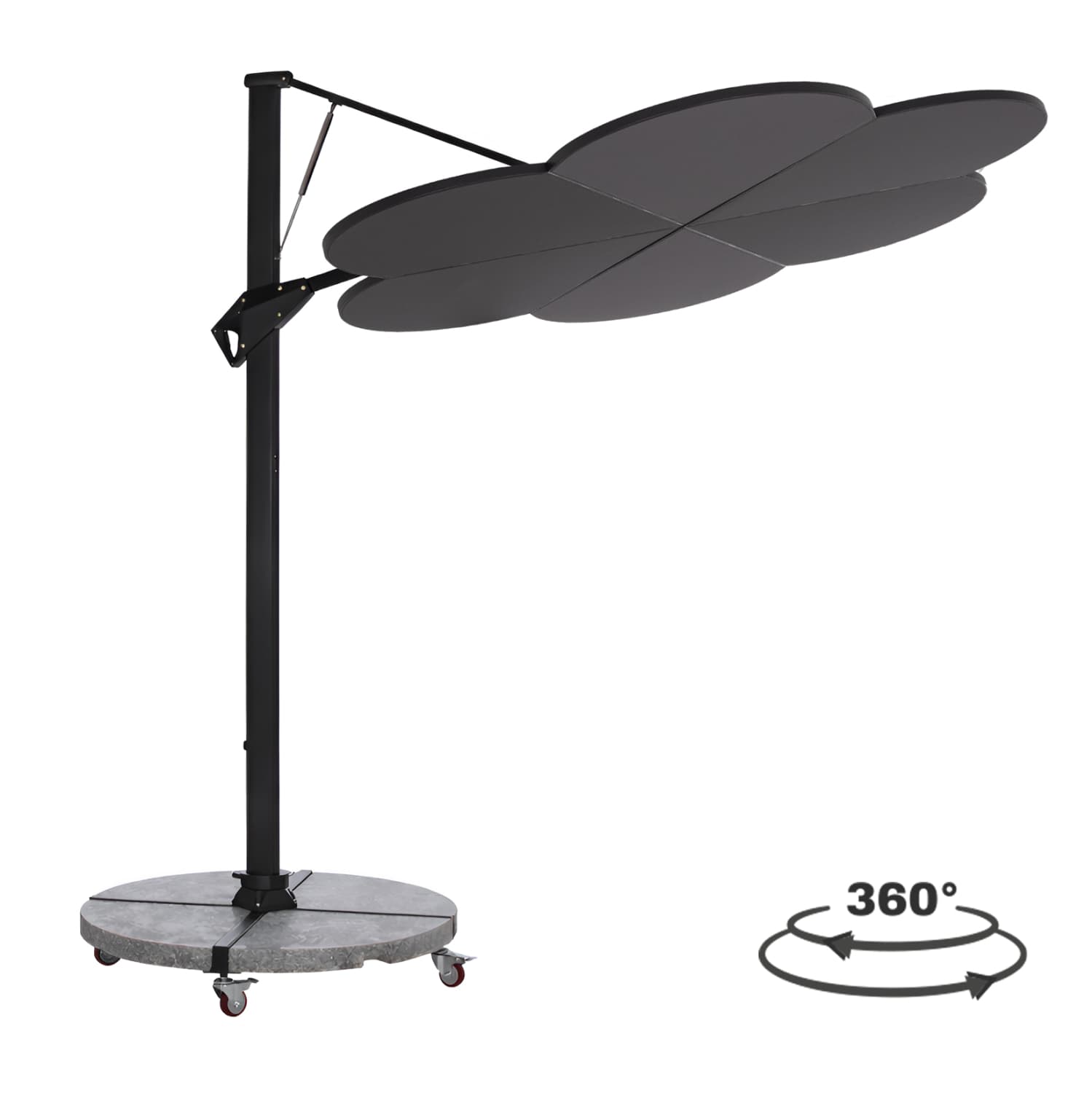 UMBRELLA WITH GROUND BASE SERIES CANNOPY (flower) ALUMINUM & GRANITE--PENCIL GREY COLOR 2.38x2.2m