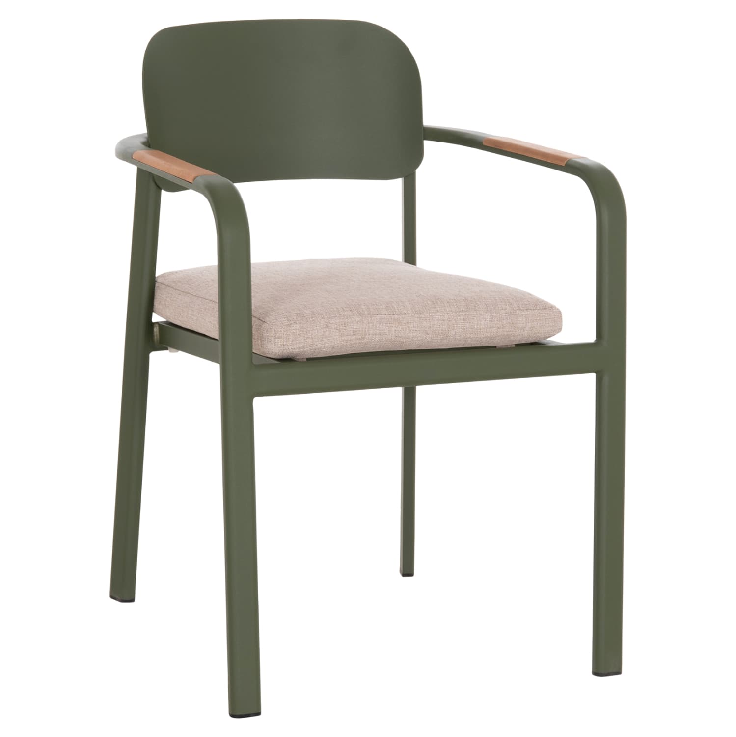 ТРАПЕЗАРИСКИ СТОЛ ELARA ЗЕЛЕН АЛУМИНИУМ-БЕЖ OLEFIN ТКАЕНИНА--ДРВО TEAK 56x62x78Hcm.