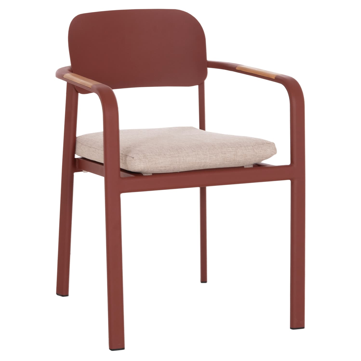 ТРАПЕЗАРИСКИ СТОЛ ELARA ЦРВЕН АЛУМИНИУМ-БЕЖ OLEFIN ТКАЕНИНА--ДРВО TEAK 56x62x78Hcm.