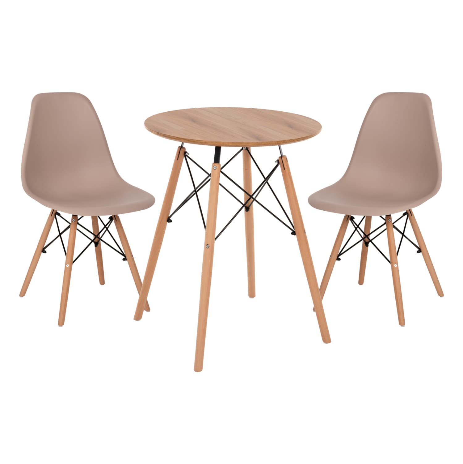 DINING SET 3PCS TWIST ROUND TABLE Φ60 & 2 DINING CHAIRS IN CAPPUCCINO COLOR
