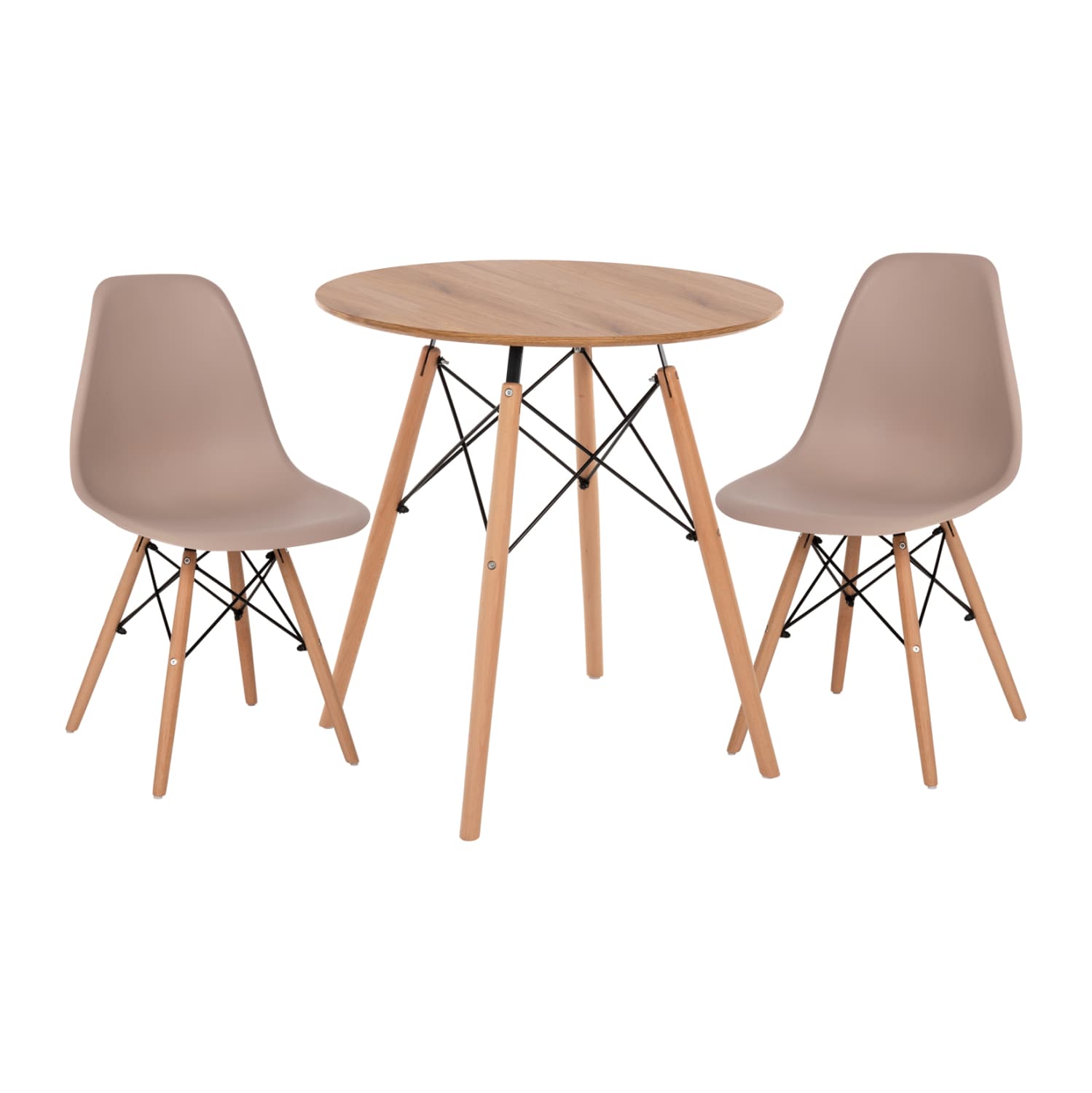 DINING SET 3PCS TWIST ROUND TABLE Φ80 & 2 DINING CHAIRS IN CAPPUCCINO COLOR