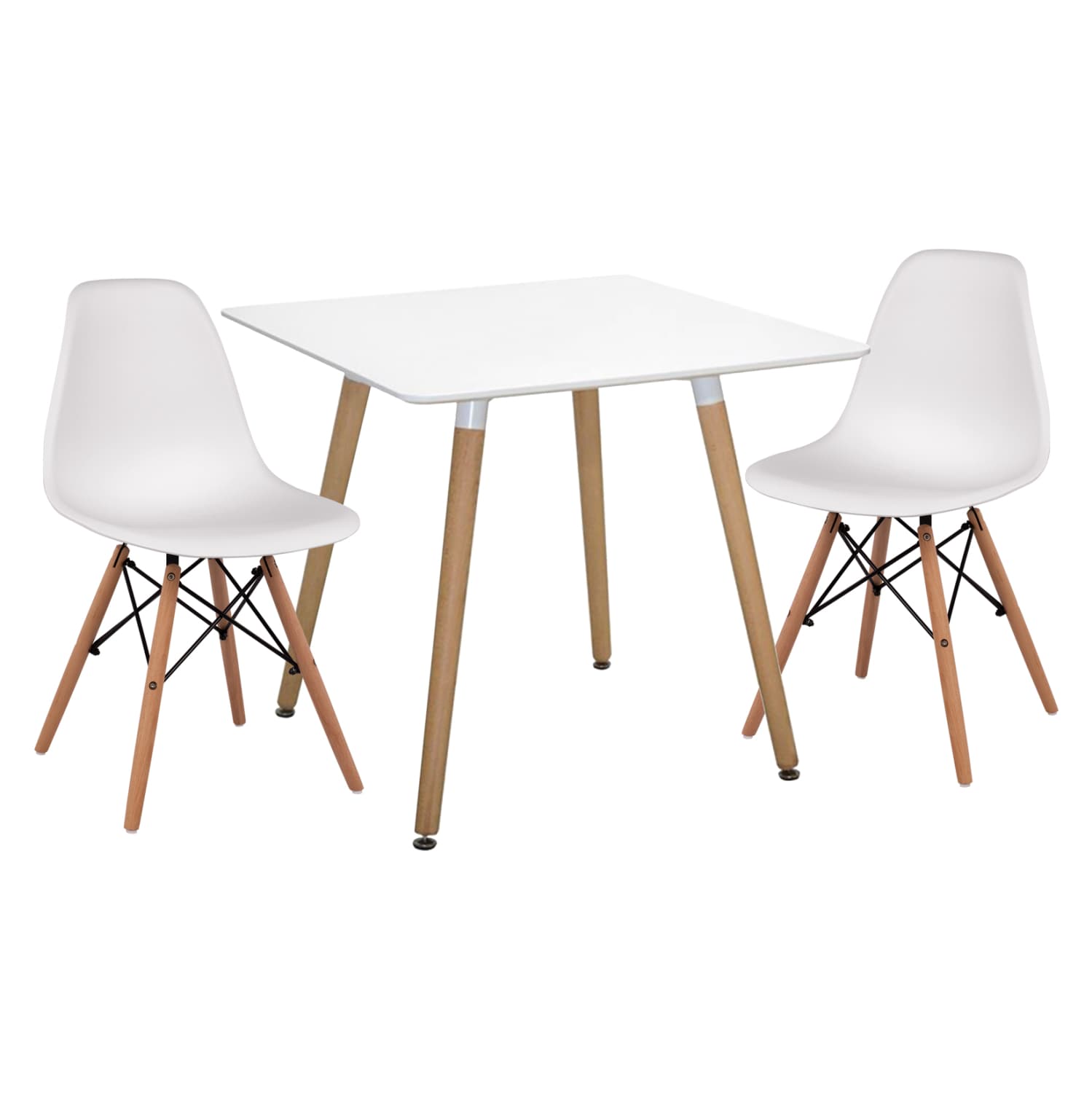 DINING SET 3PCS TWIST SQUARE TABLE & 2 DINING CHAIRS IN WHITE