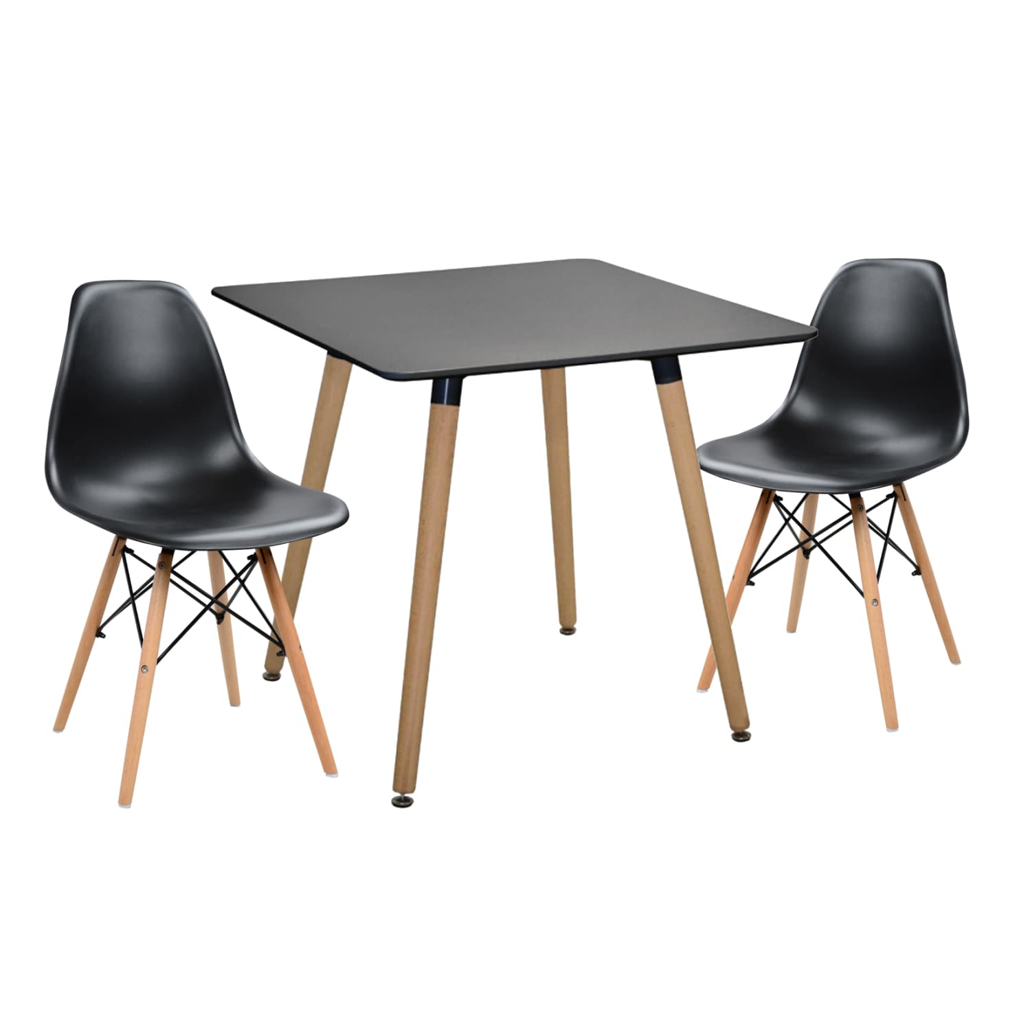 DINING SET 3PCS TWIST SQUARE TABLE & 2 DINING CHAIRS IN BLACK