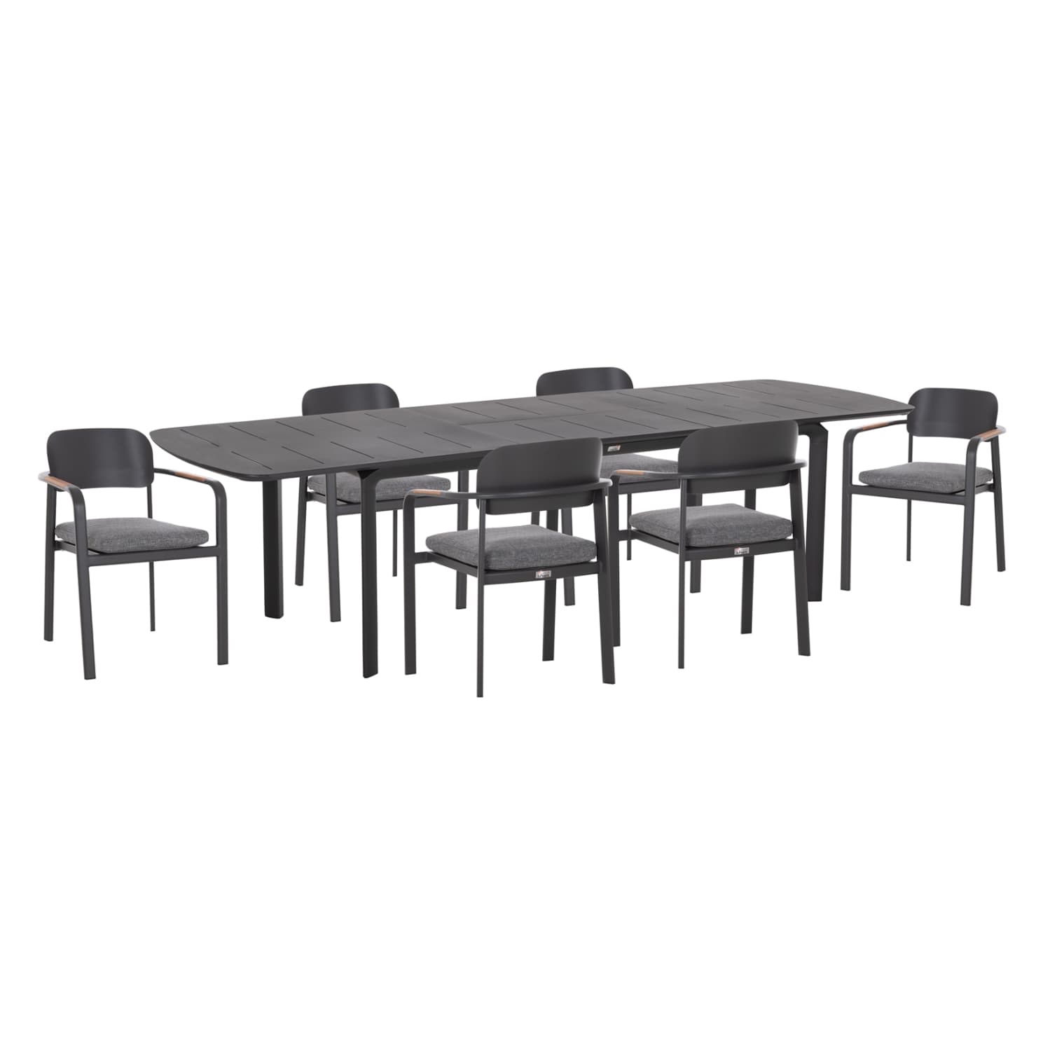 OUTDOOR 6-SEAT DINING SET ELARA GREY ALUMINUM-EXTENDABLE DINING TABLE