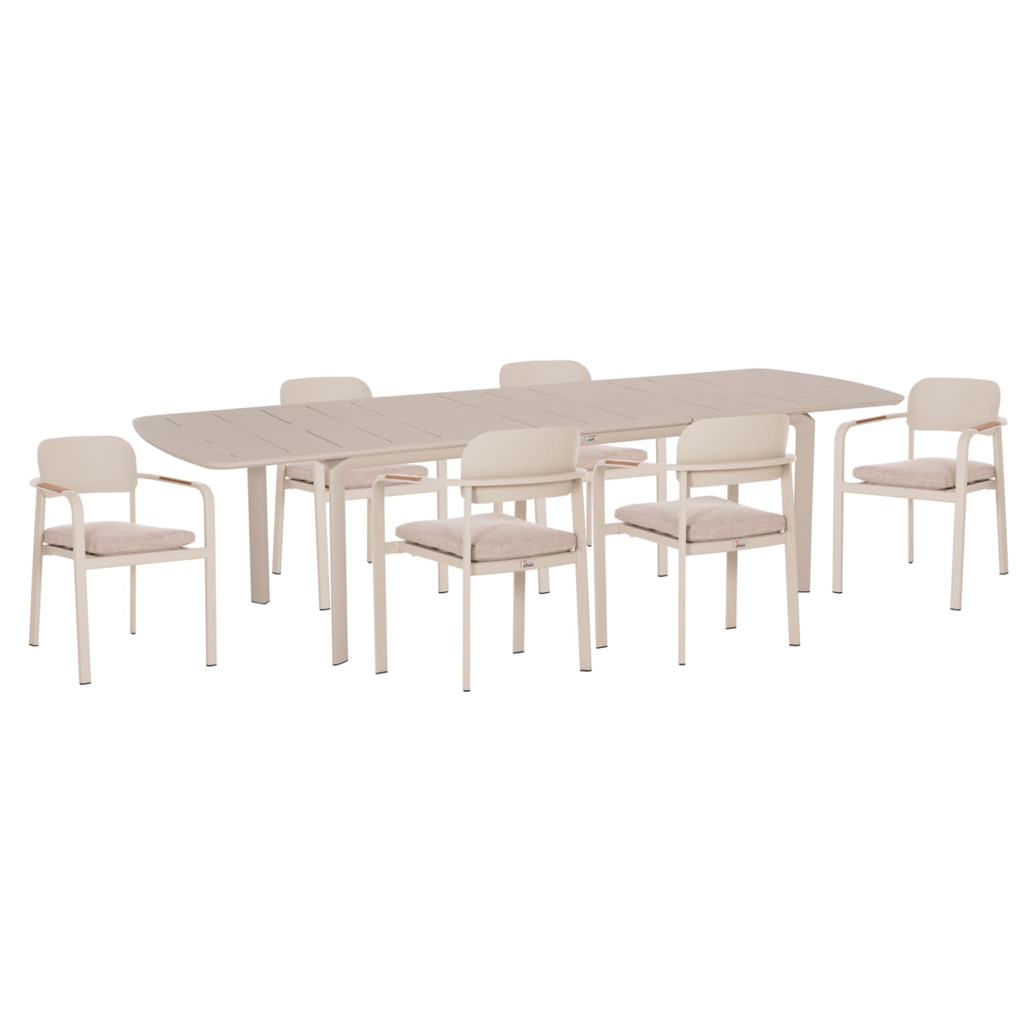 OUTDOOR 6-SEAT DINING SET ELARA BEIGE ALUMINUM-EXTENDABLE DINING TABLE