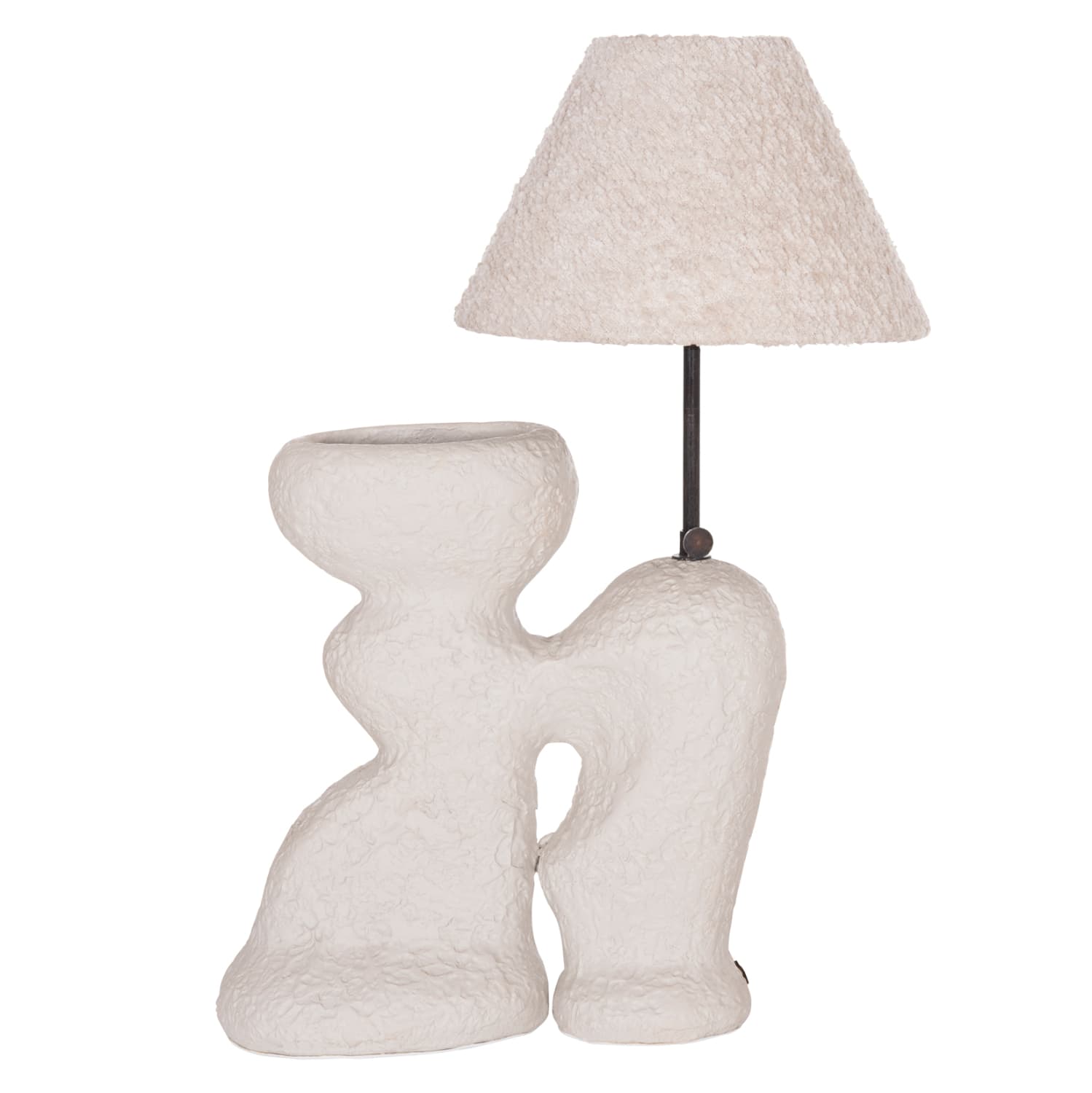 СТЕЛНА ЛАМБА BOFEL ОД ТЕРАКОТА ВО СВЕТЛОСИВА БОЈА--АБАЖУР ОД TEDDY ТКАЕНИНА 33x14x54Hcm.