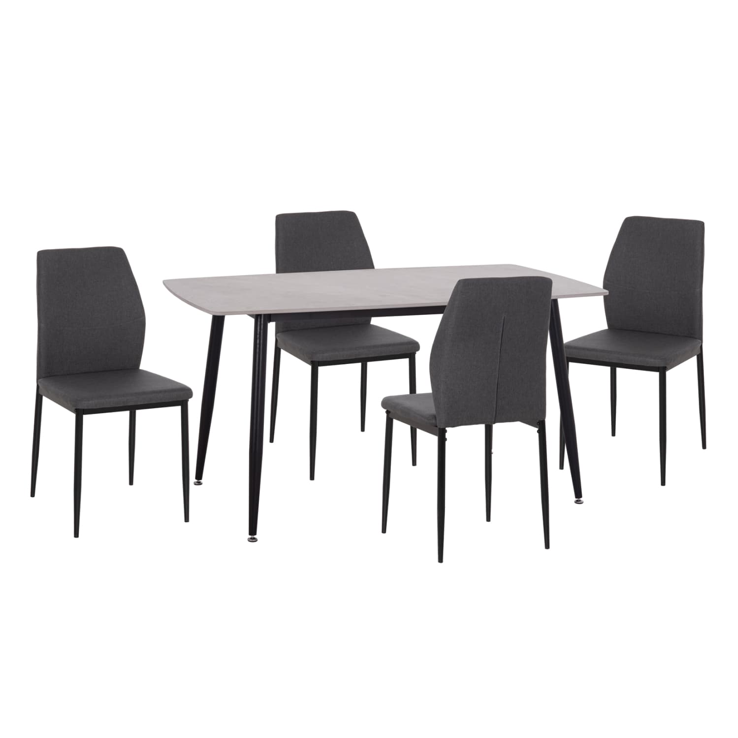 DINING SET 5PCS RAVEN CERAMIC TOP GREY MARBLE--GREY FABRIC