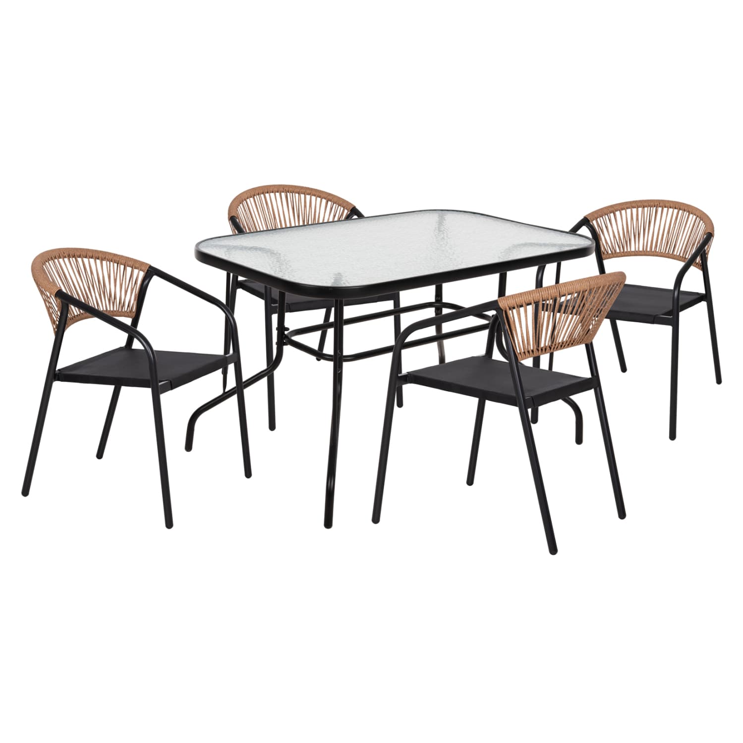OUTDOOR DINING SET 5PCS ADAM METAL CHAIRS & TABLE 120x70cm BLACK