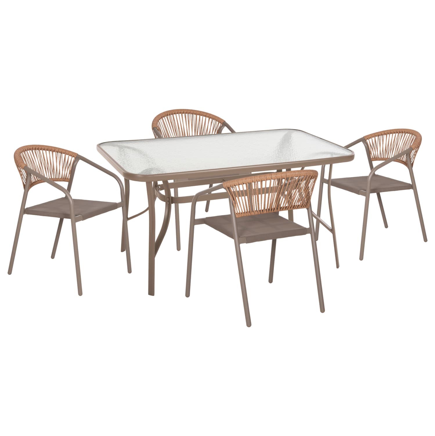 OUTDOOR DINING SET 5PCS BRUNO METAL CHAIRS & TABLE 140x80cm CHAMPAGNE COLOR