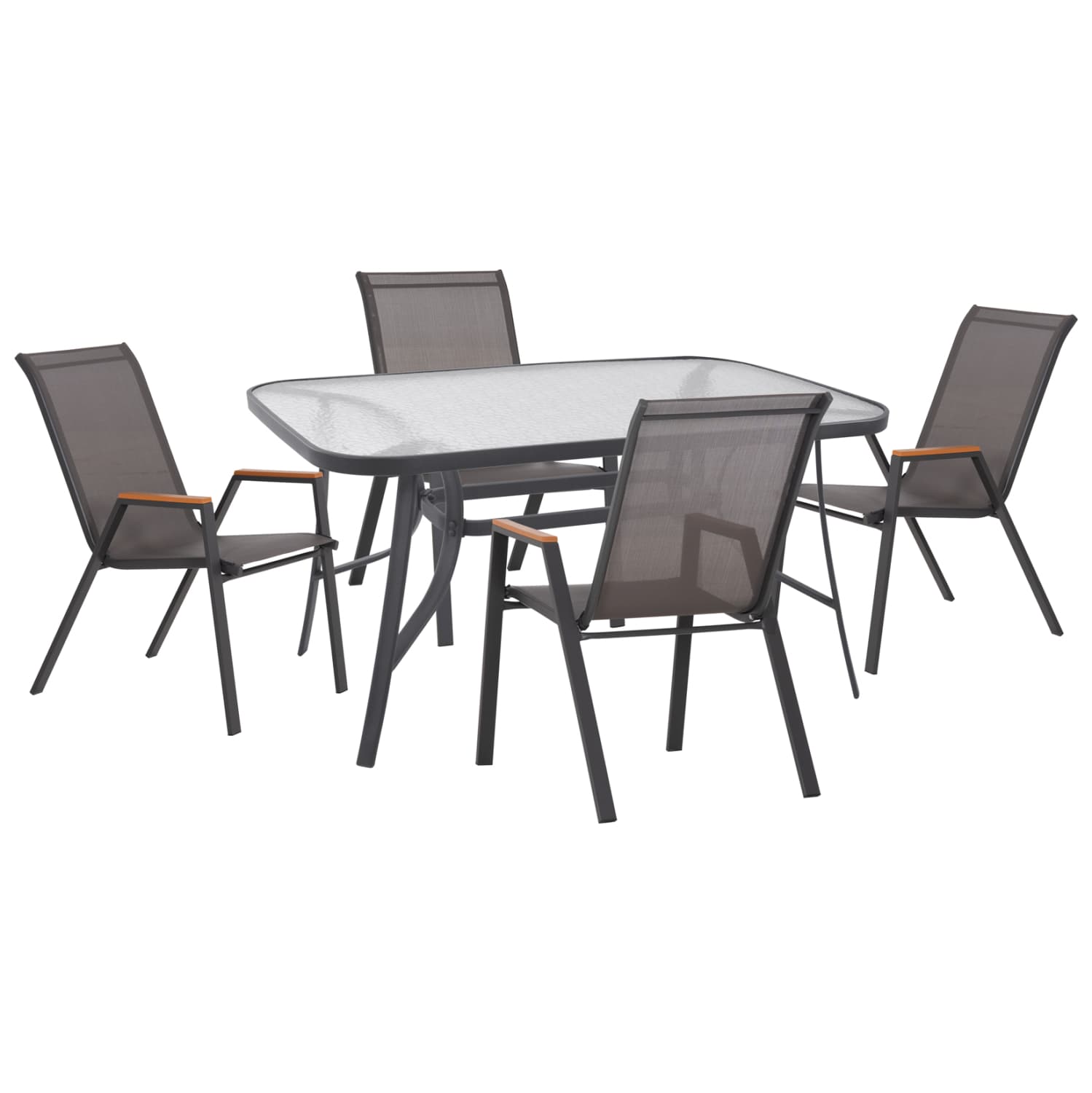 OUTDOOR DINING SET 5PCS BECK METAL CHAIRS & TABLE 140x80cm GREY