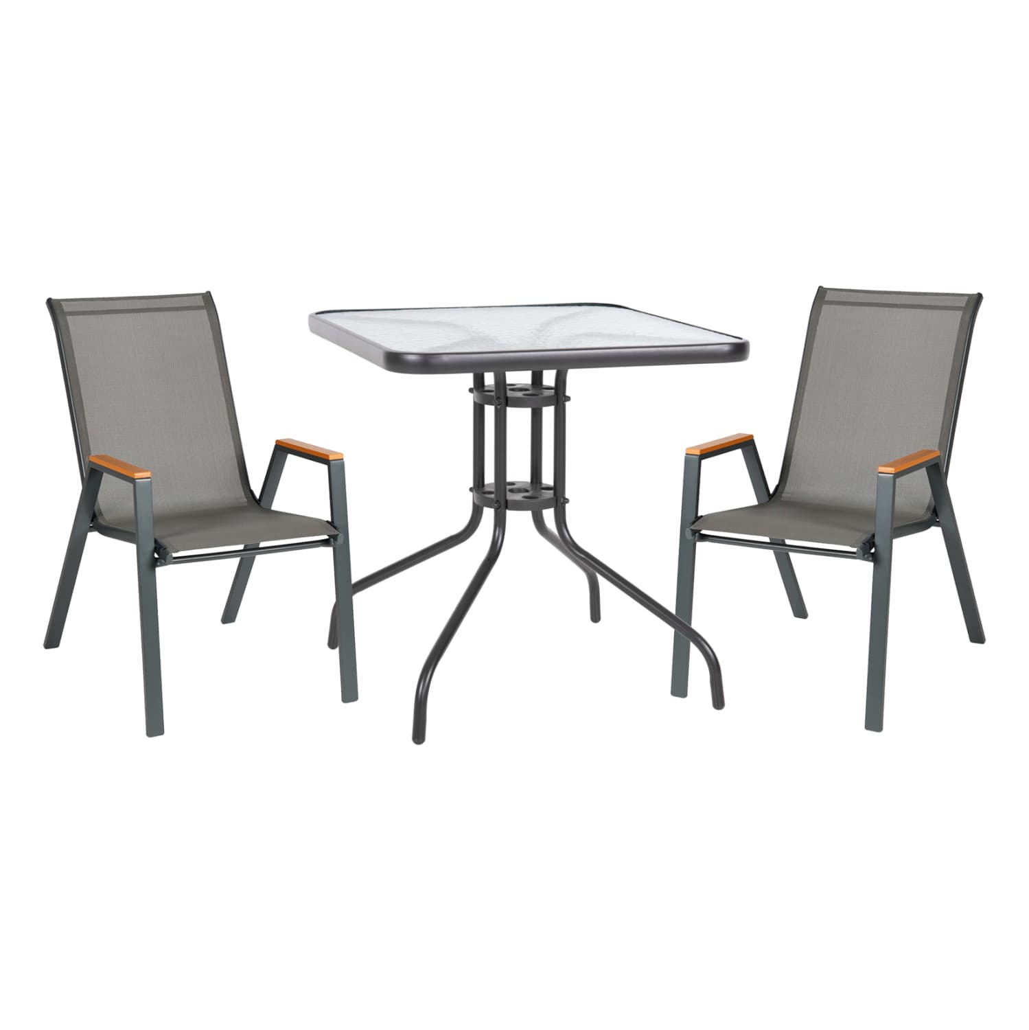 OUTDOOR DINING SET 3PCS FIGO - 2 METAL CHAIRS & SQUARE TABLE 70x70cm GREY