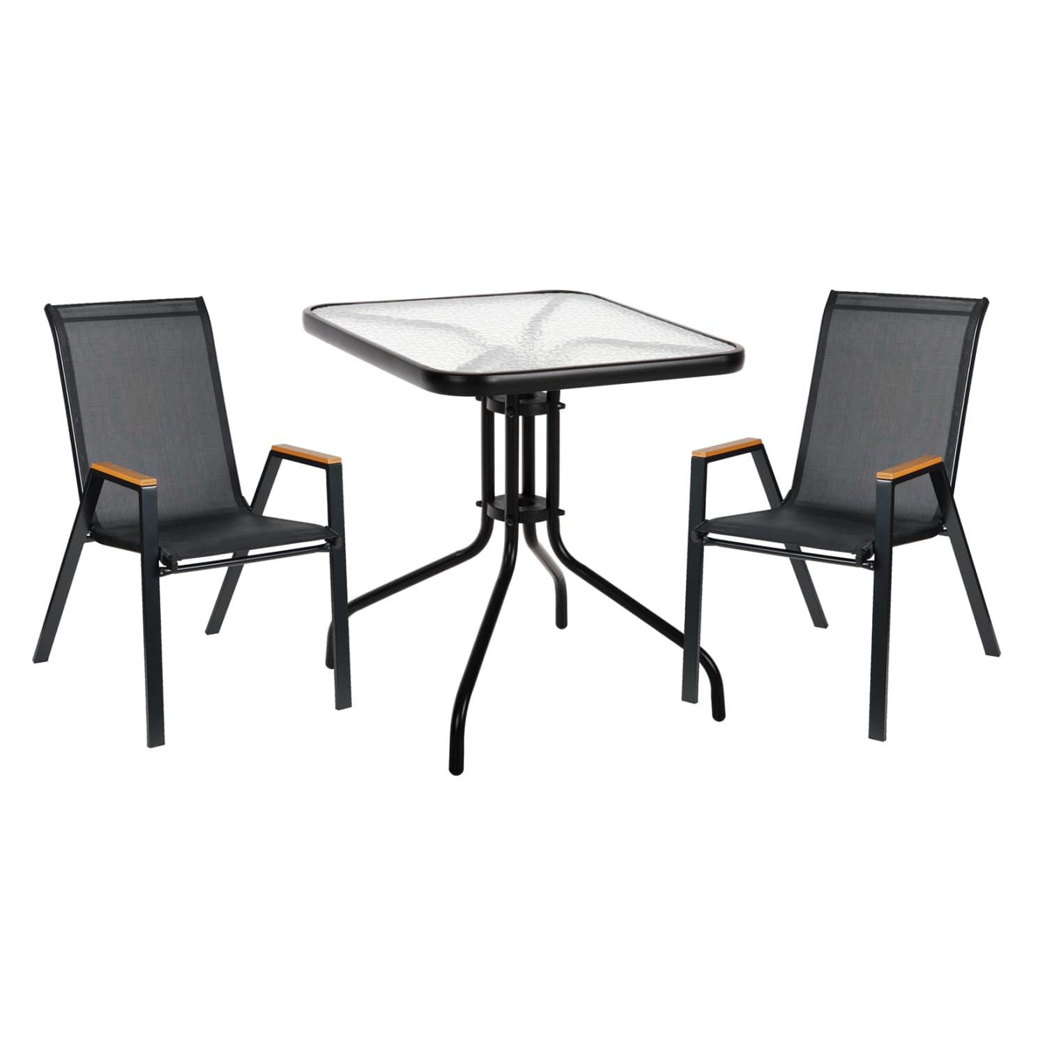 OUTDOOR DINING SET 3PCS FIGO - 2 METAL CHAIRS & SQUARE TABLE 60x60cm BLACK