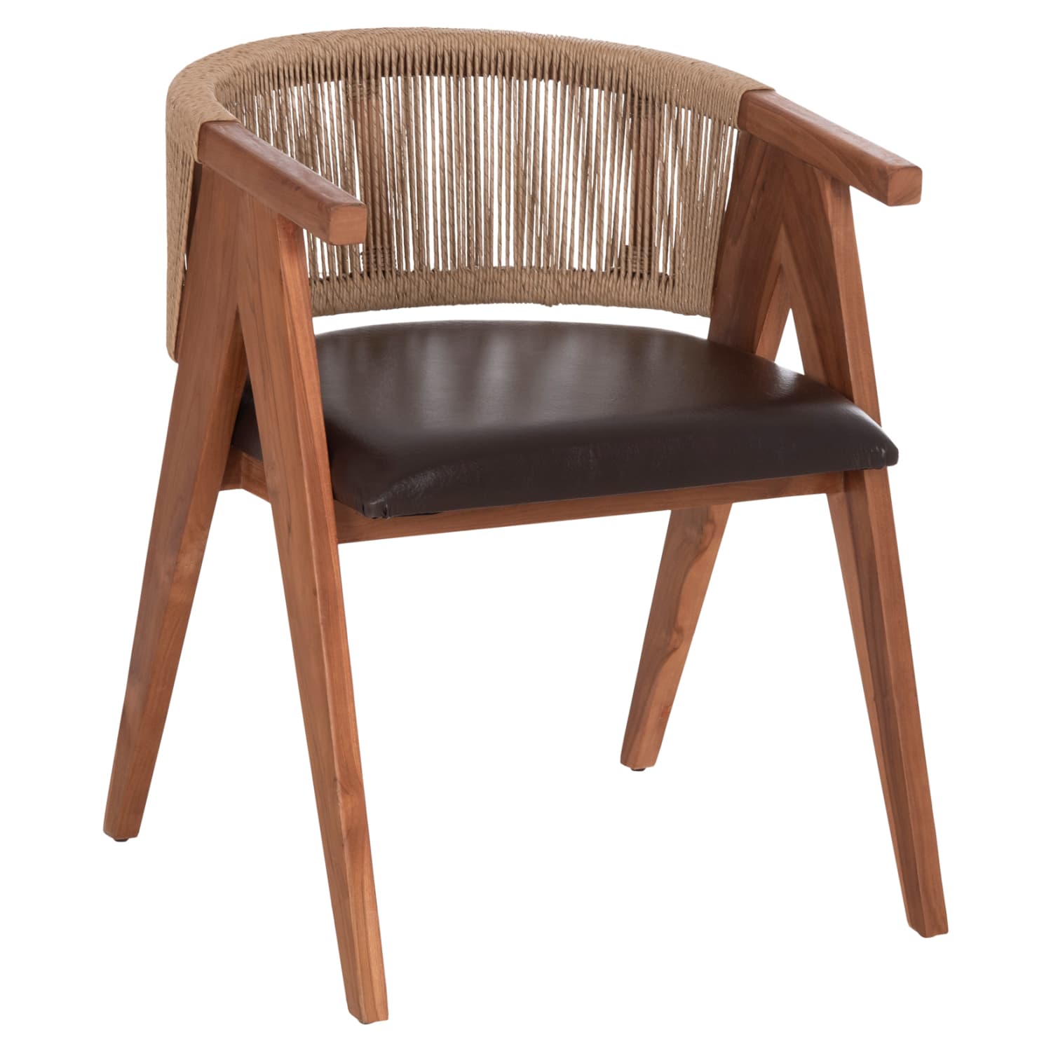 DINING CHAIR BRANN TEAK WOOD-ROPE-BROWN PU 60x67x76Hcm.