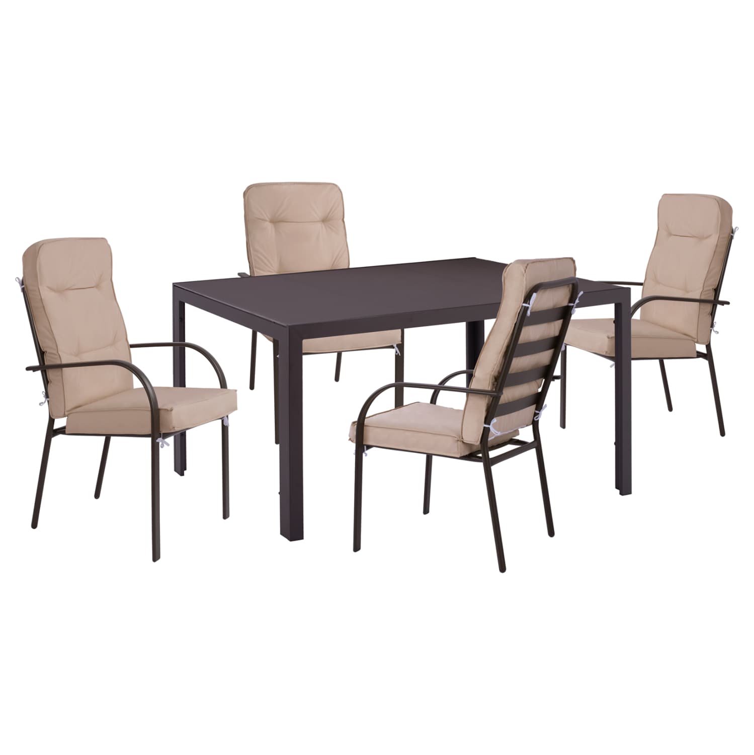 OUTDOOR DINING SET 5PCS ENDIKA DINING CHAIRS WITH CUSHIONS & TABLE 150x90cm BROWN