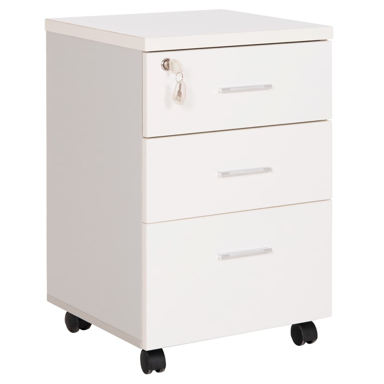 OFFICE DRAWERS WITH KEY LOCK VANCE WHITE MELAMINE--WHEELS 39x40x60Hcm.