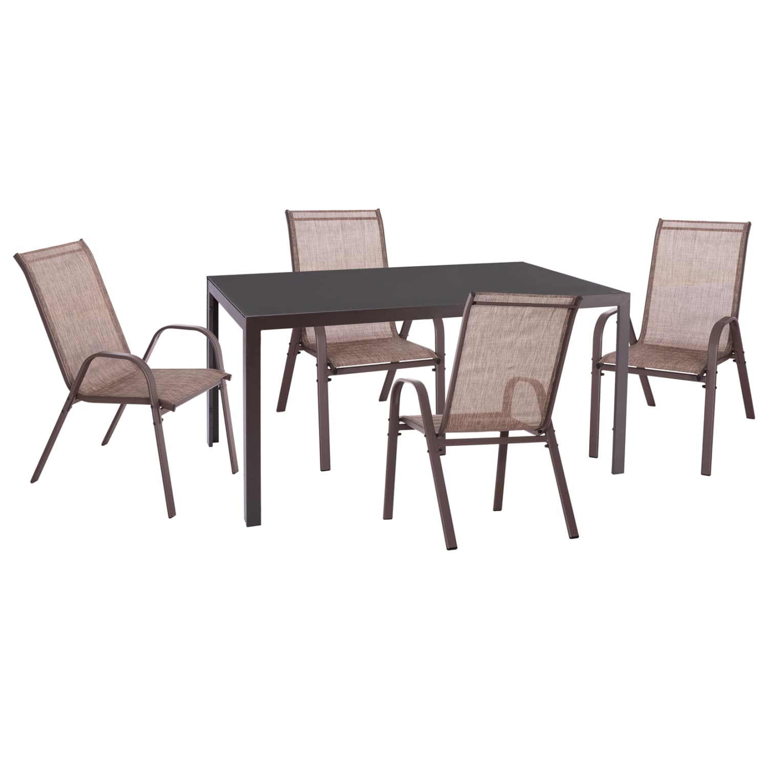 OUTDOOR 5-PCS DINING SET LEOFER DINING TABLE & 4 ARMCHAIRS--BROWN
