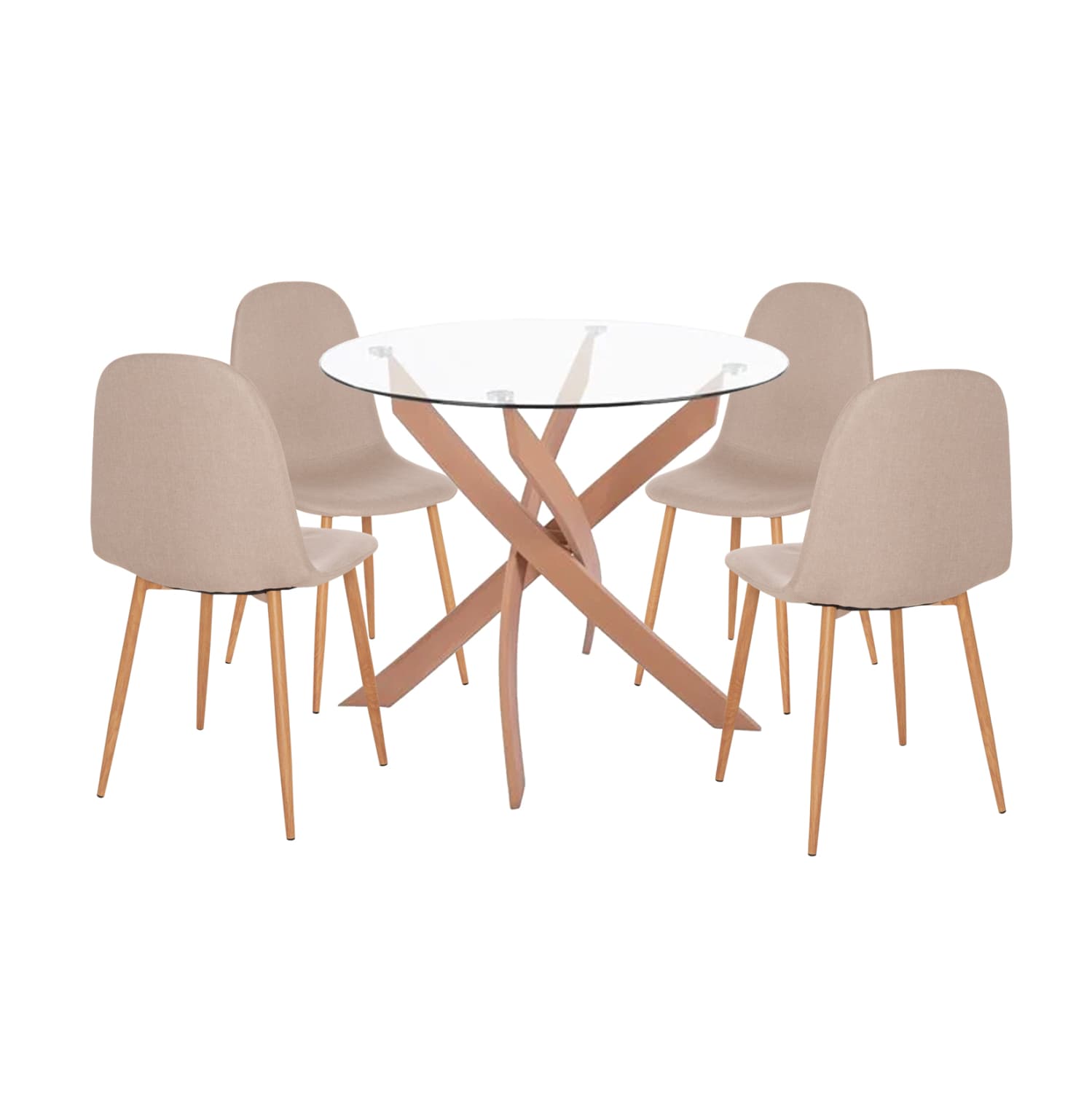 DINING SET 5PCS JAFARU ROUND TABLE Φ90 & 4 DINING CHAIRS--BEIGE