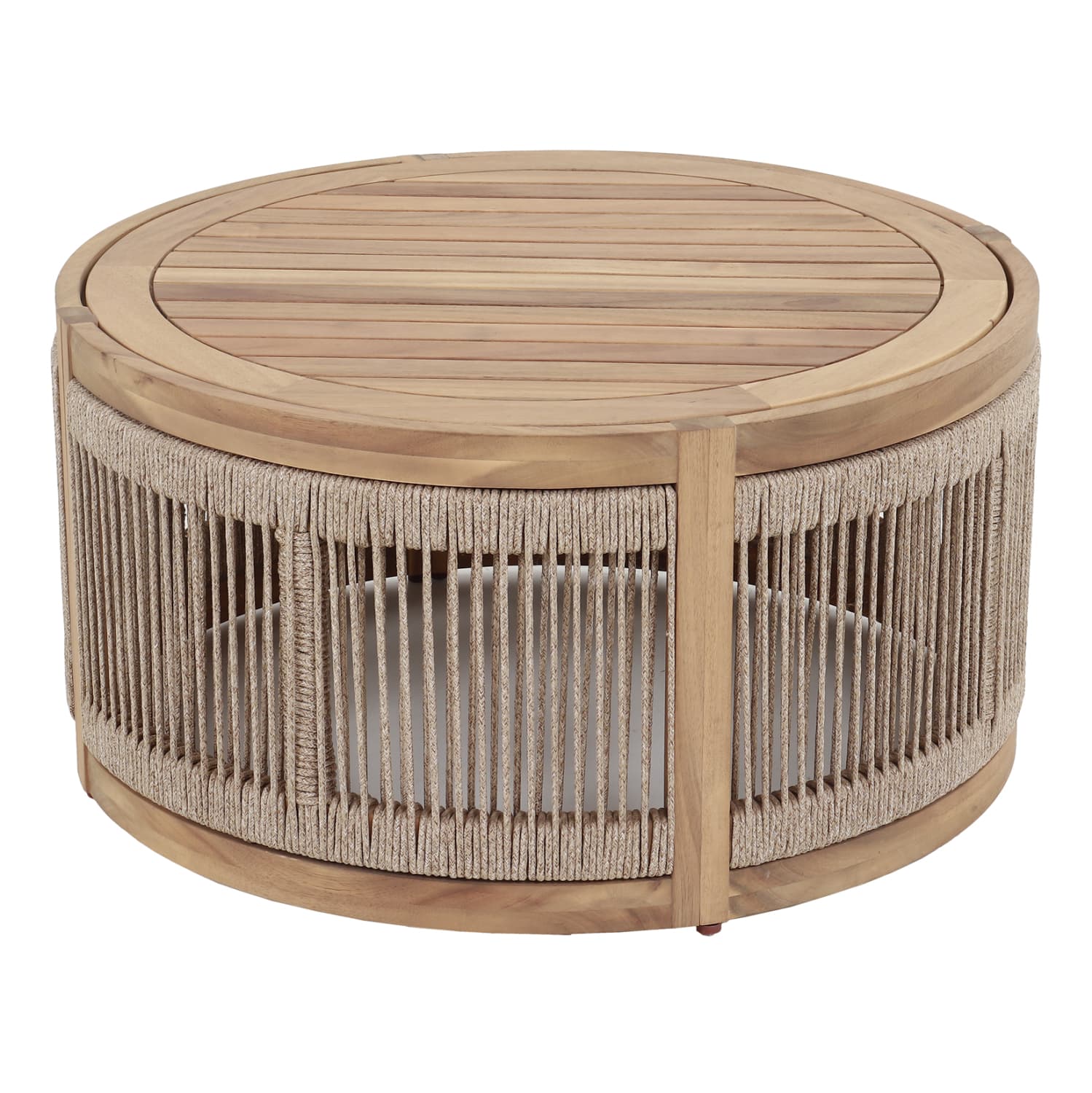 OUTDOOR ROUND COFFEE TABLE SERIES MORMONT ACACIA WOOD IN NATURAL-BEIGE ROPE Φ60x40Hcm