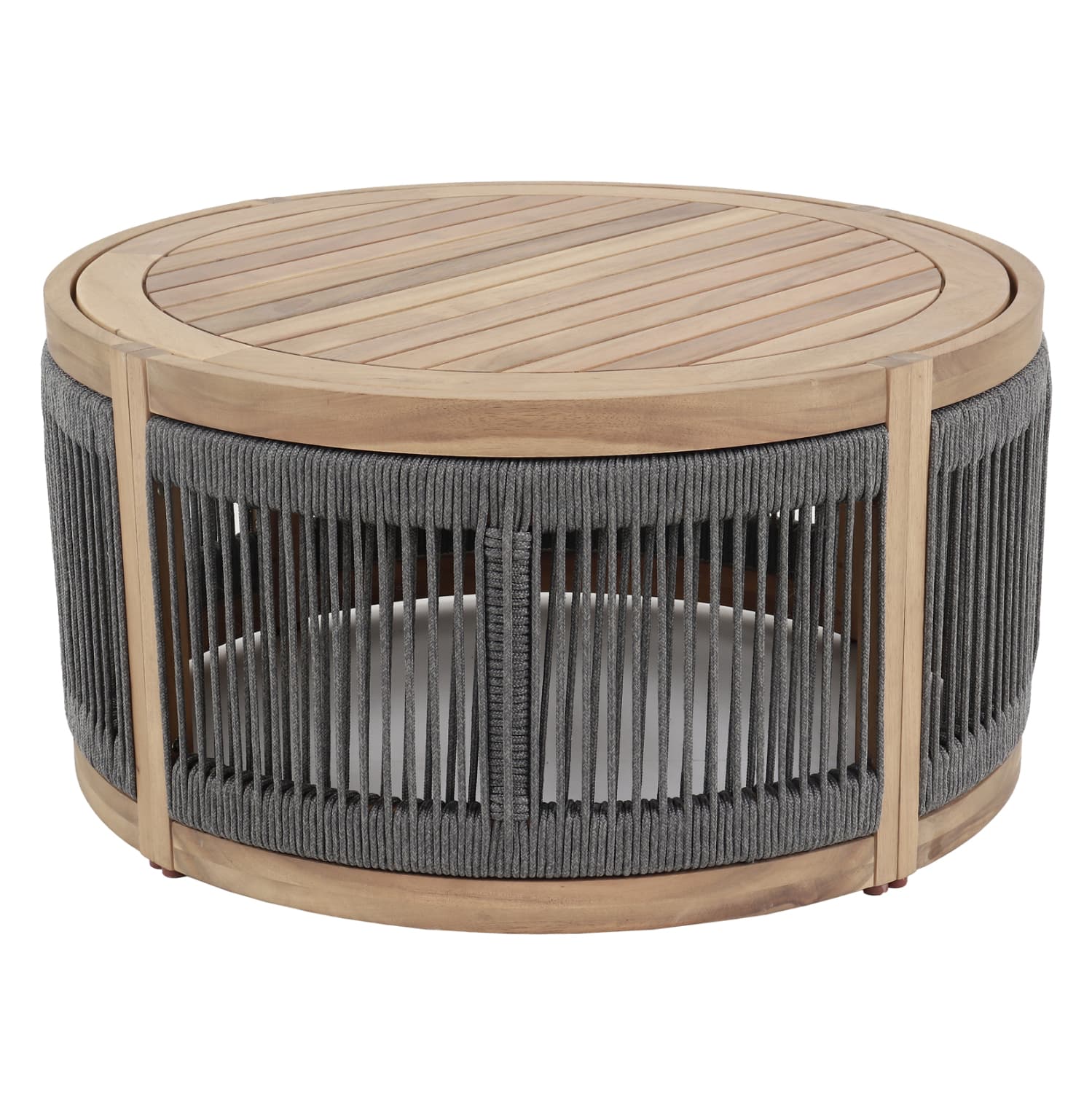 OUTDOOR ROUND COFFEE TABLE SERIES MORMONT ACACIA WOOD IN NATURAL-GREY ROPE Φ60x40Hcm.