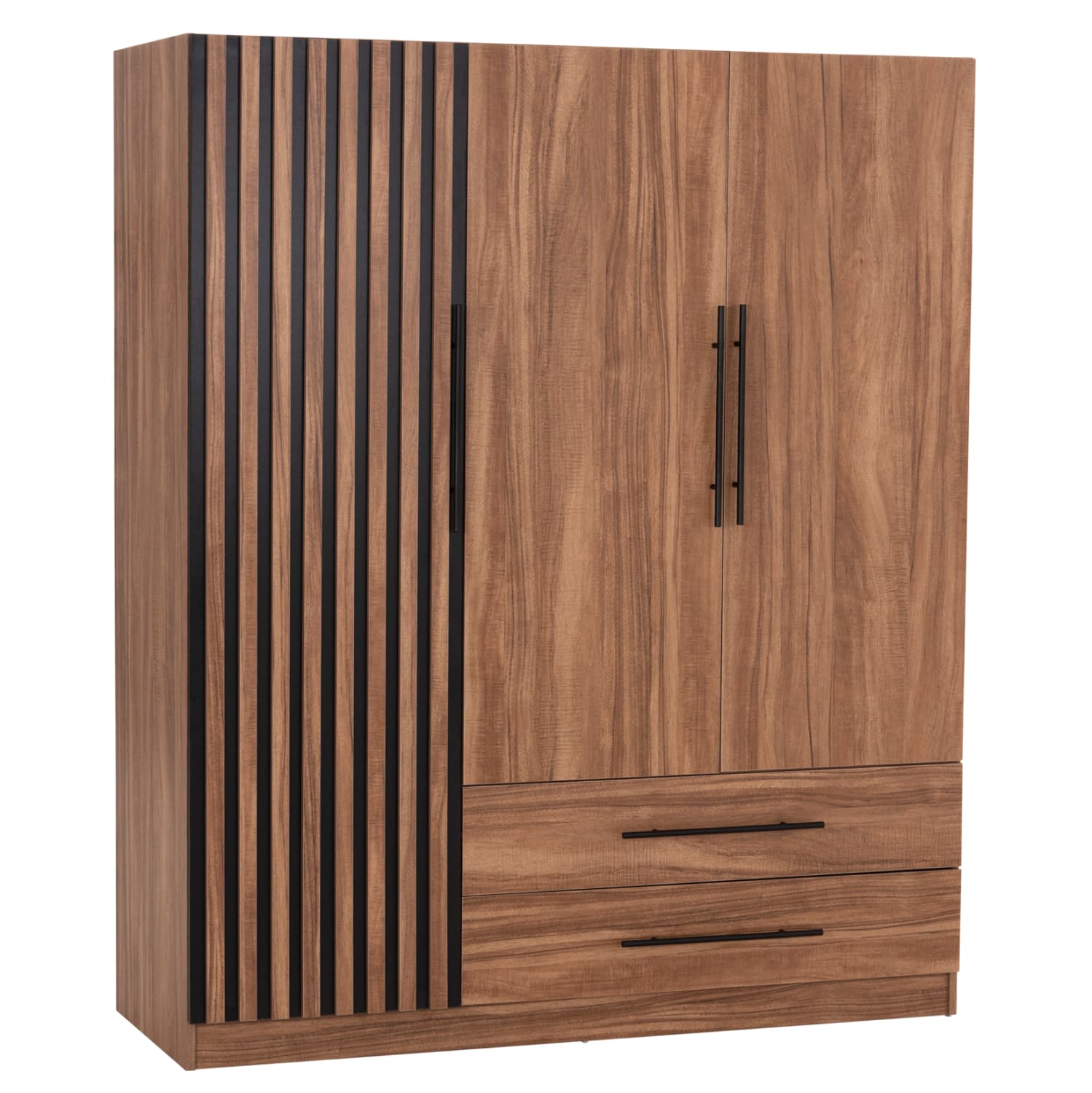ГАРДЕРОБЕР СО 3 ВРАТИ И 2 ФИОКИ HARRY МЕЛАМИН ВО ПРИРОДНО ДРВО И ЦРНА 150x55x180Hcm