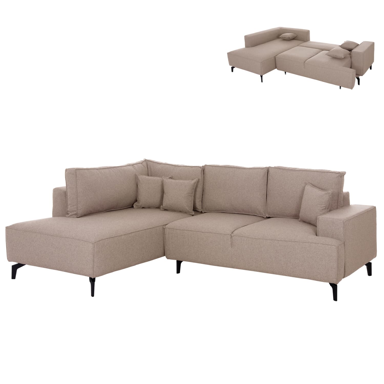 АГОЛНА СОФА-КРЕВЕТ СО ПРОСТОР ЗА СКЛАДИРАЊЕ SAFFIRA БЕЖ ТКАЕНИНА 270x195x100Hcm.
