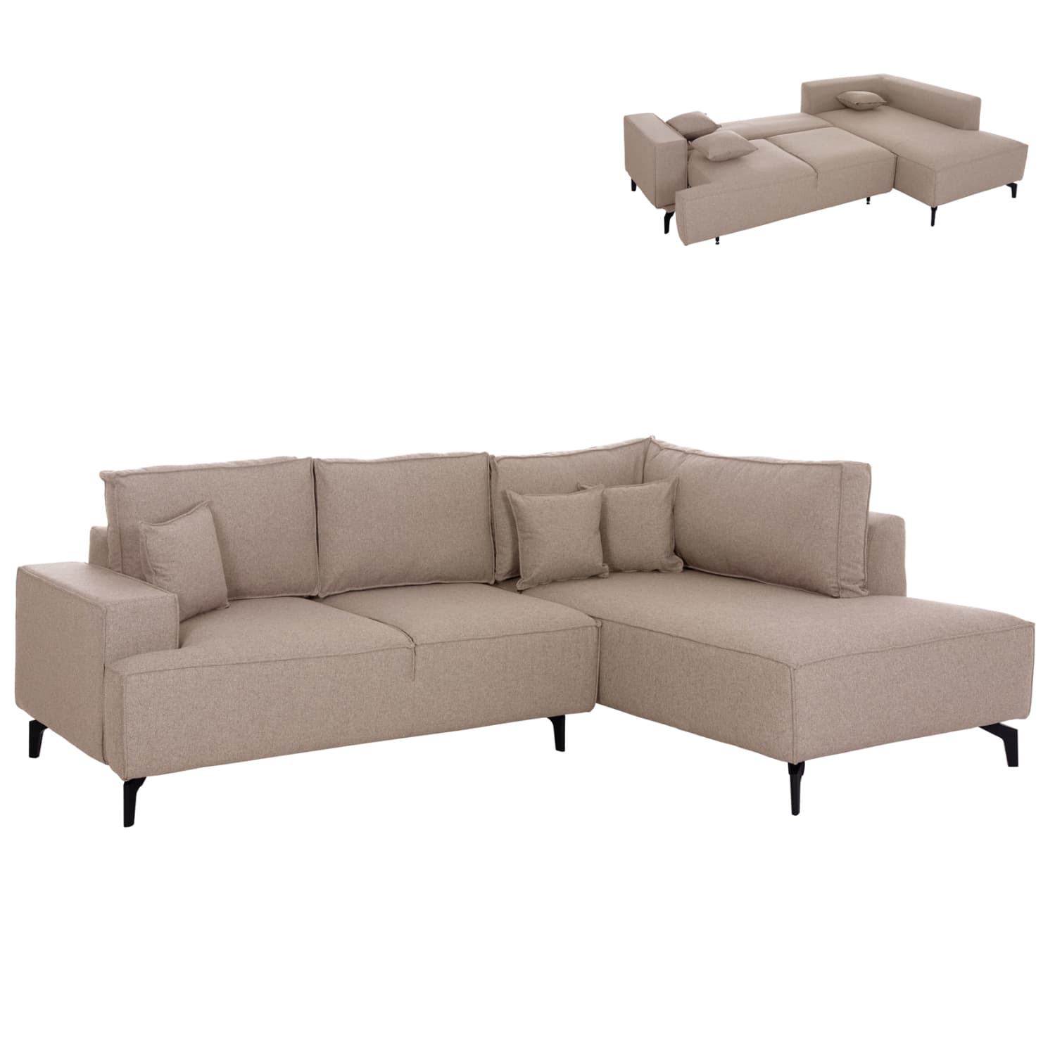 АГОЛНА СОФА-КРЕВЕТ СО ПРОСТОР ЗА СКЛАДИРАЊЕ SAFFIRA БЕЖ ТКАЕНИНА 270x195x100Hcm.
