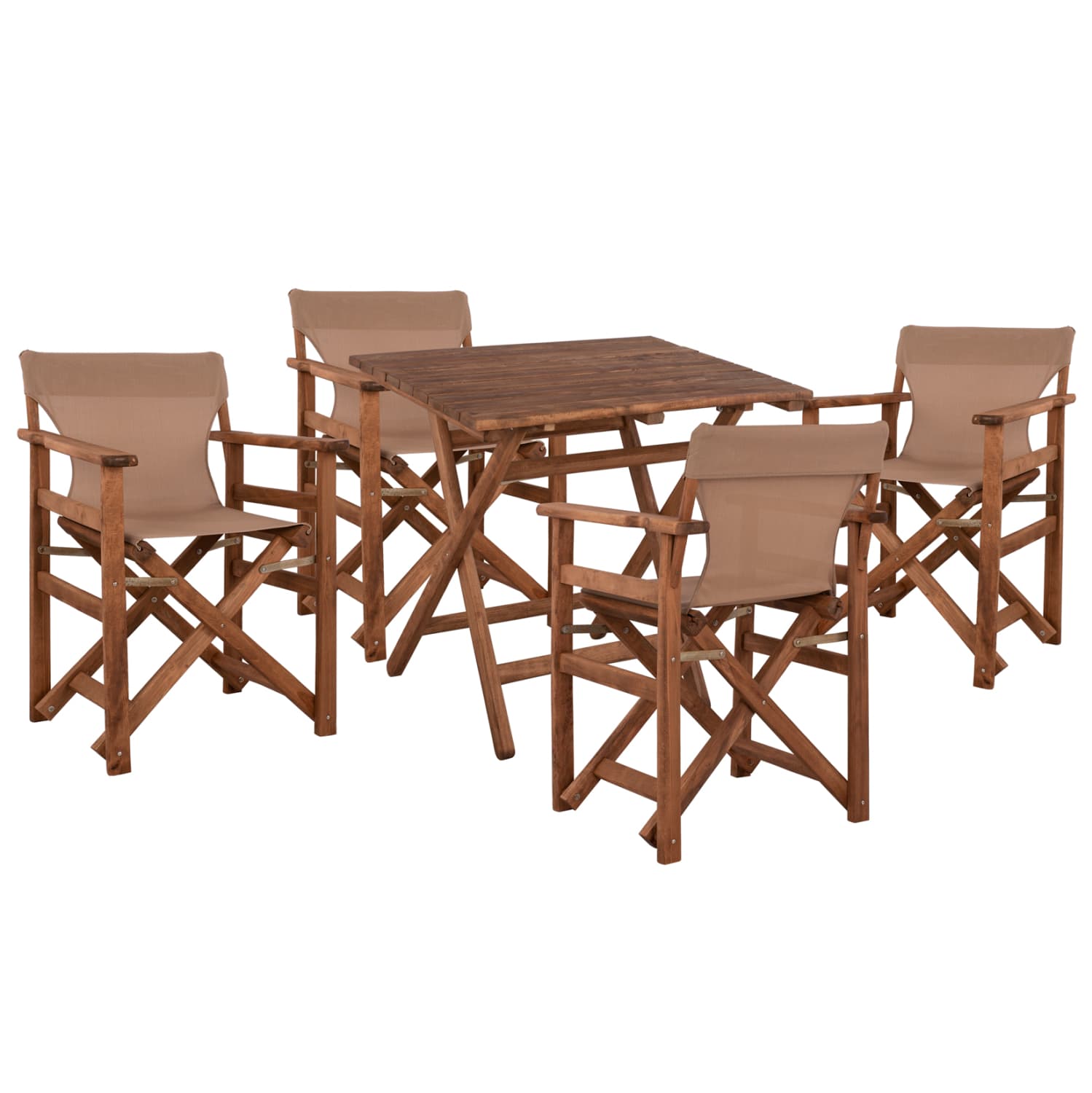 OUTDOOR DINING SET 5PCS LIMNOS BEECH WOOD IN WALNUT--TEXTILENE IN MOCHA
