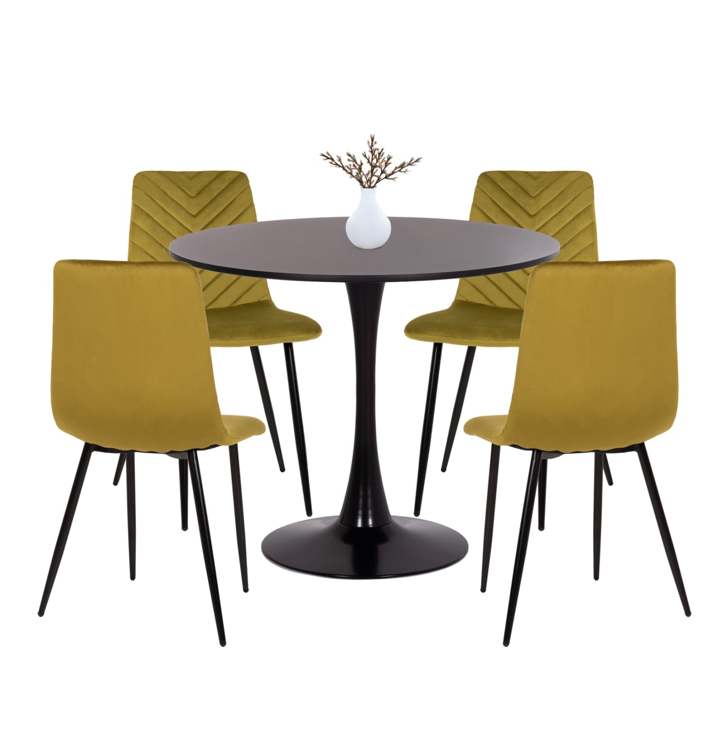 DINING SET 5PCS BROLIN ROUND TABLE & 4 DINING CHAIRS IN OLIVE GREEN