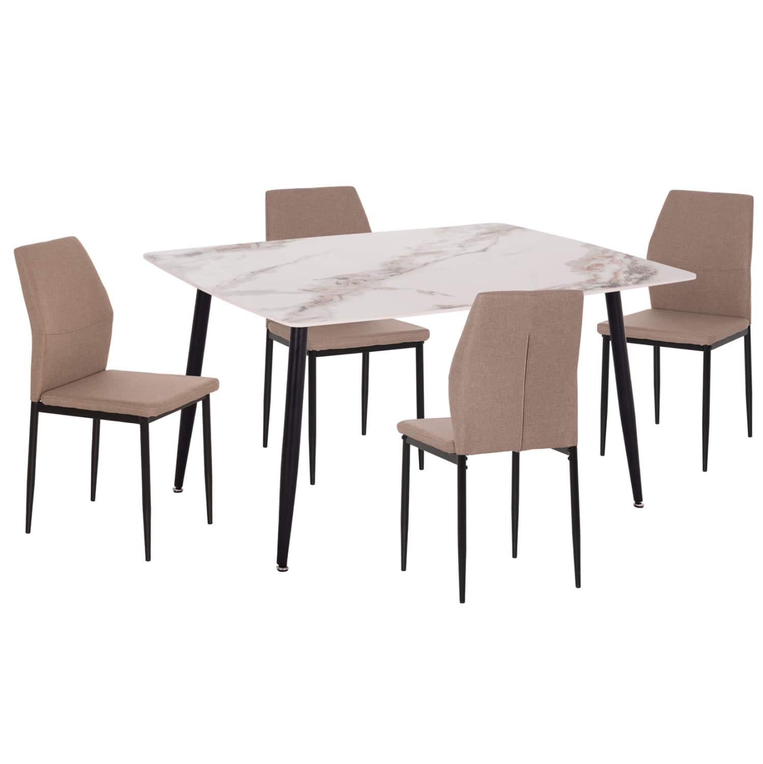 DINING SET 5PCS DIAZ TABLE & DINING CHAIRS WITH BEIGE FABRIC