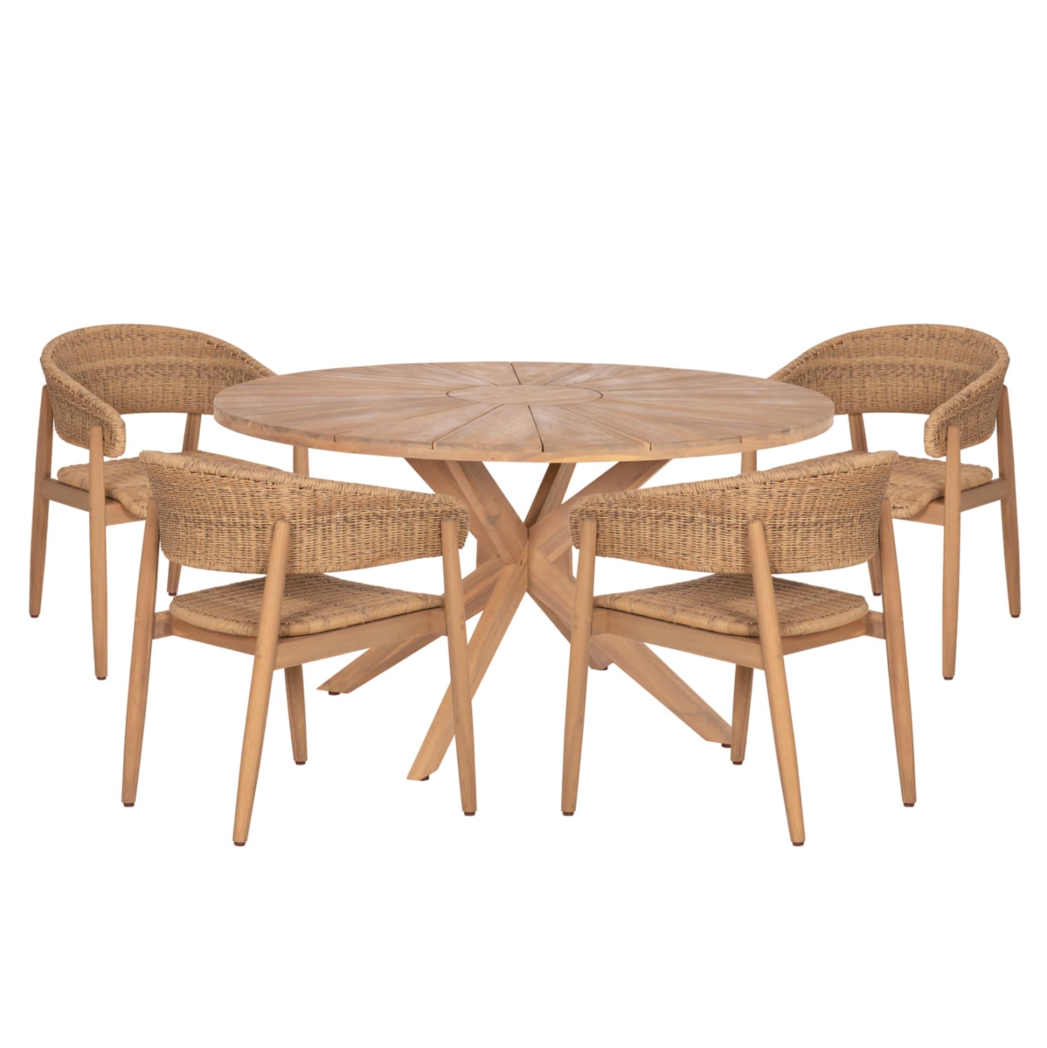 OUTDOOR DINING SET 5PCS CORTEN ACACIA WOOD & ROPE IN NATURAL COLORS
