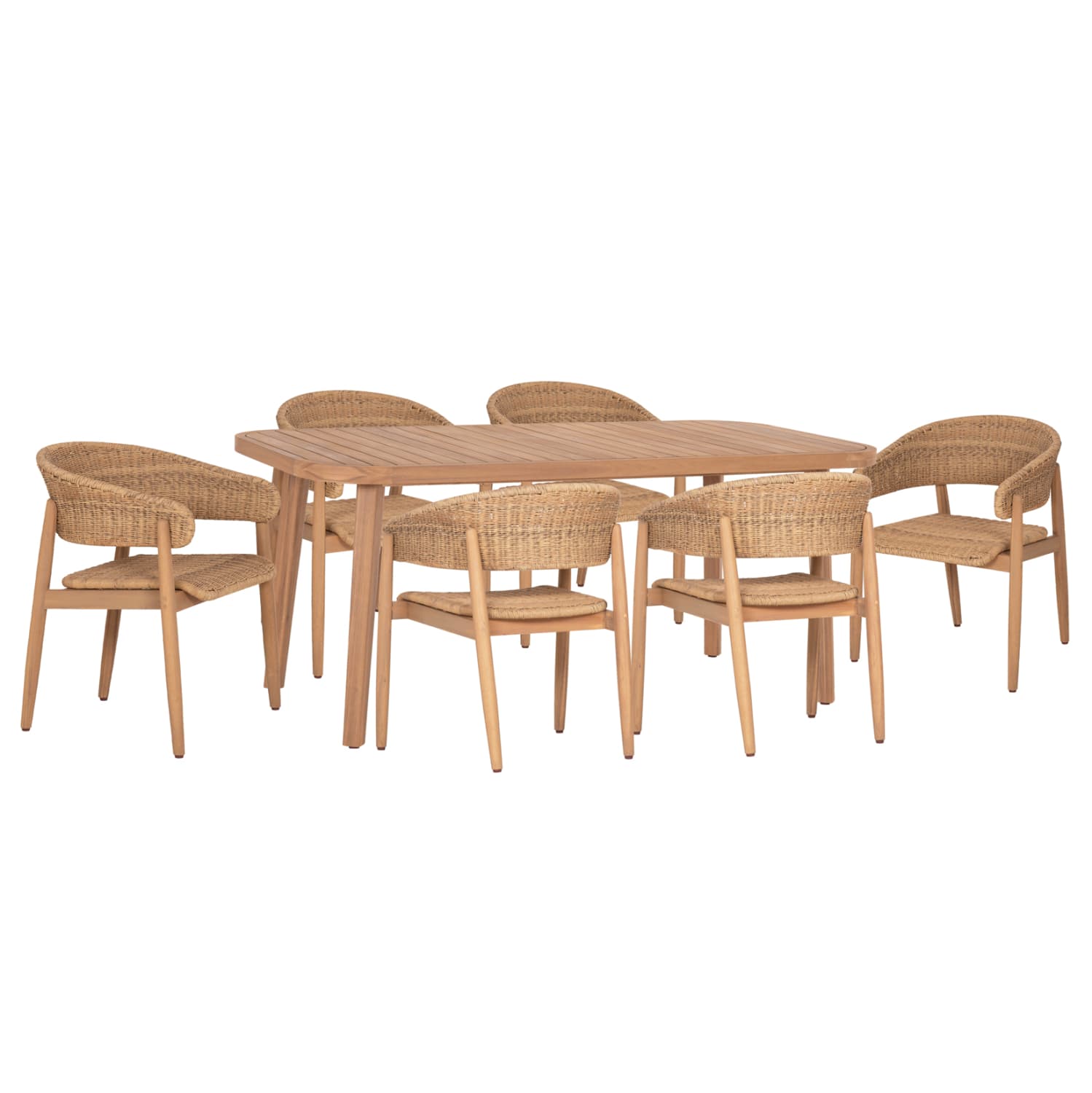 OUTDOOR DINING SET 7PCS CORT ACACIA WOOD & ROPE IN NATURAL COLORS