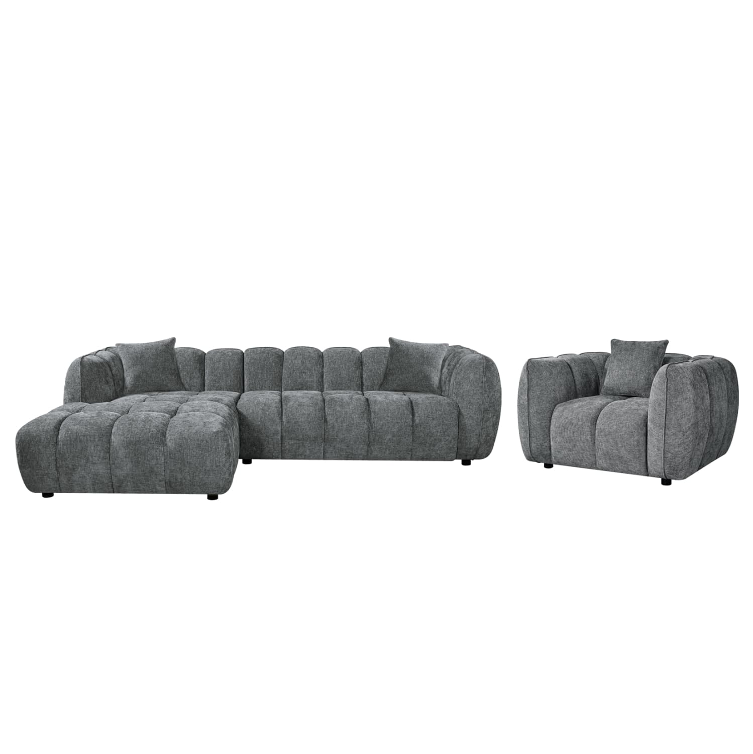 SET CORNER SOFA (LEFT)-ARMCHAIR LOUNGE LYKKE GREY FABRIC