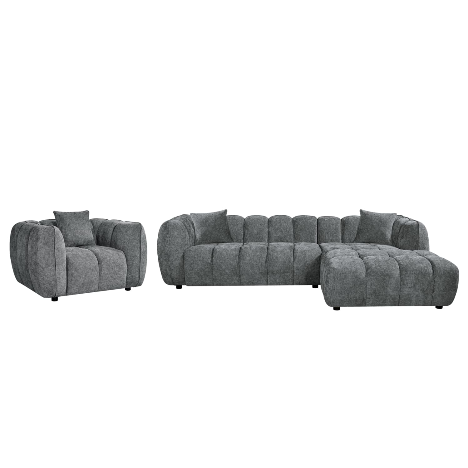 SET CORNER SOFA (RIGHT)-ARMCHAIR LOUNGE LYKKE GREY FABRIC